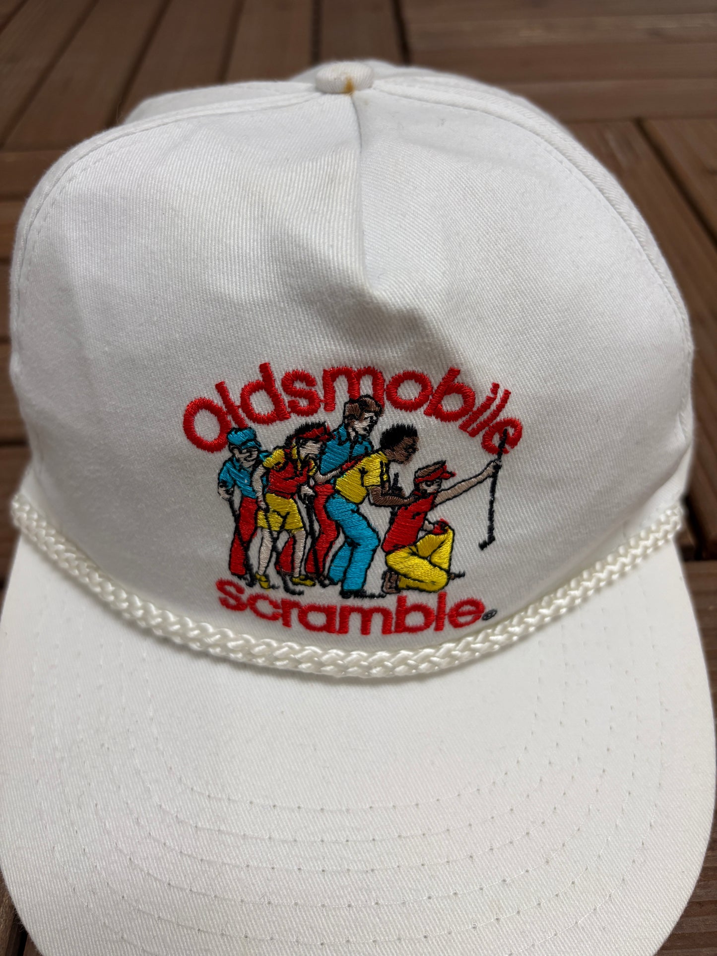 Oldsmobile Scramble Golf Graphic Hat | Snap Back | Vintage 1990s Golf White Cap |