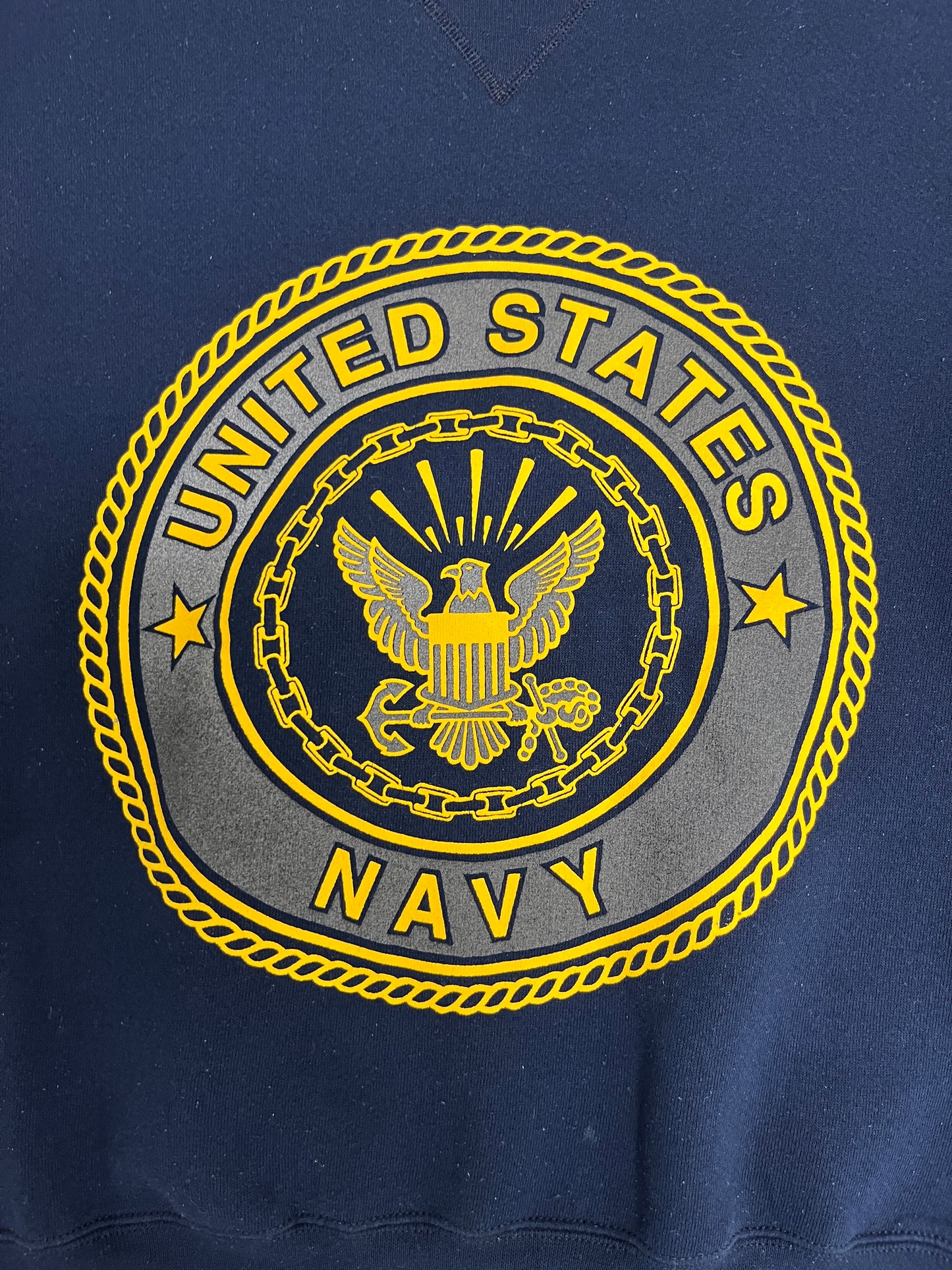 United States of America Navy Graphic Crewneck | Size Small | Vintage 1990s Made in USA Blue Sweater |