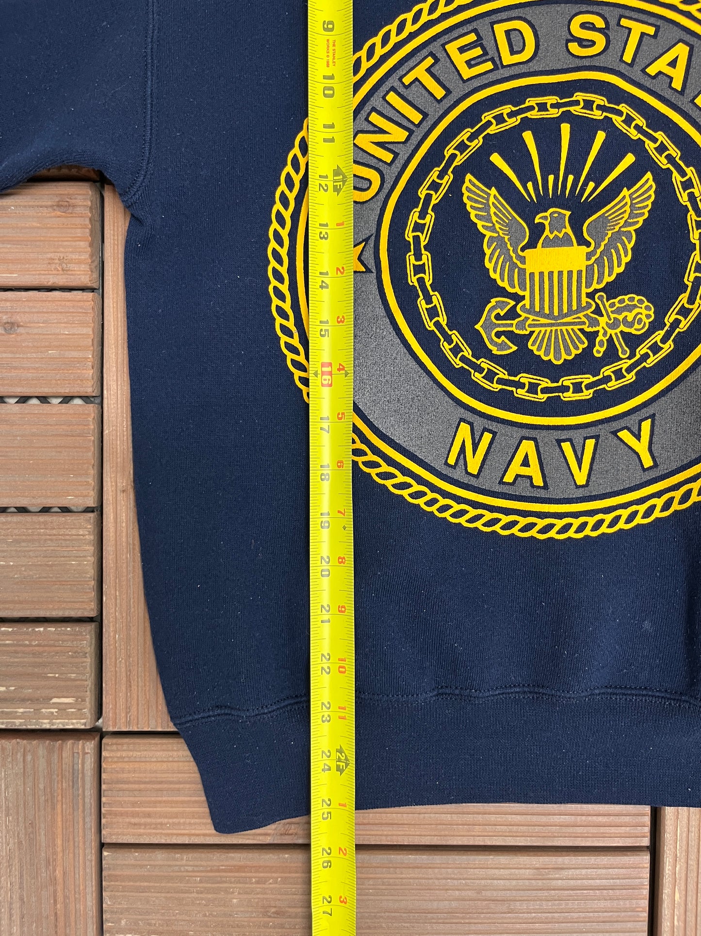 United States of America Navy Graphic Crewneck | Size Small | Vintage 1990s Made in USA Blue Sweater |