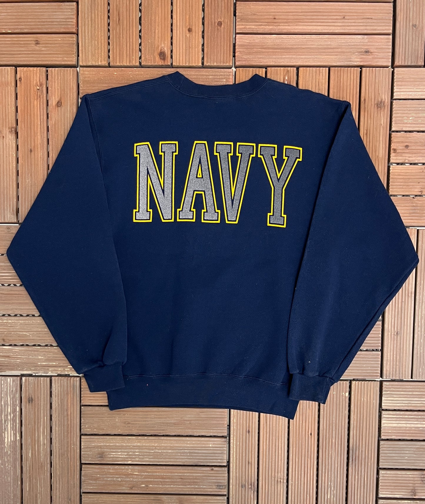 United States of America Navy Graphic Crewneck | Size Small | Vintage 1990s Made in USA Blue Sweater |