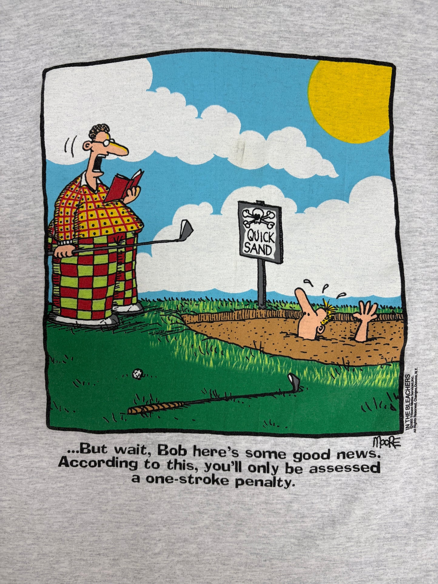 In The Bleachers Golf Graphic Tee | Size Large | Vintage 1990s Promotional Funny Grey T-Shirt |
