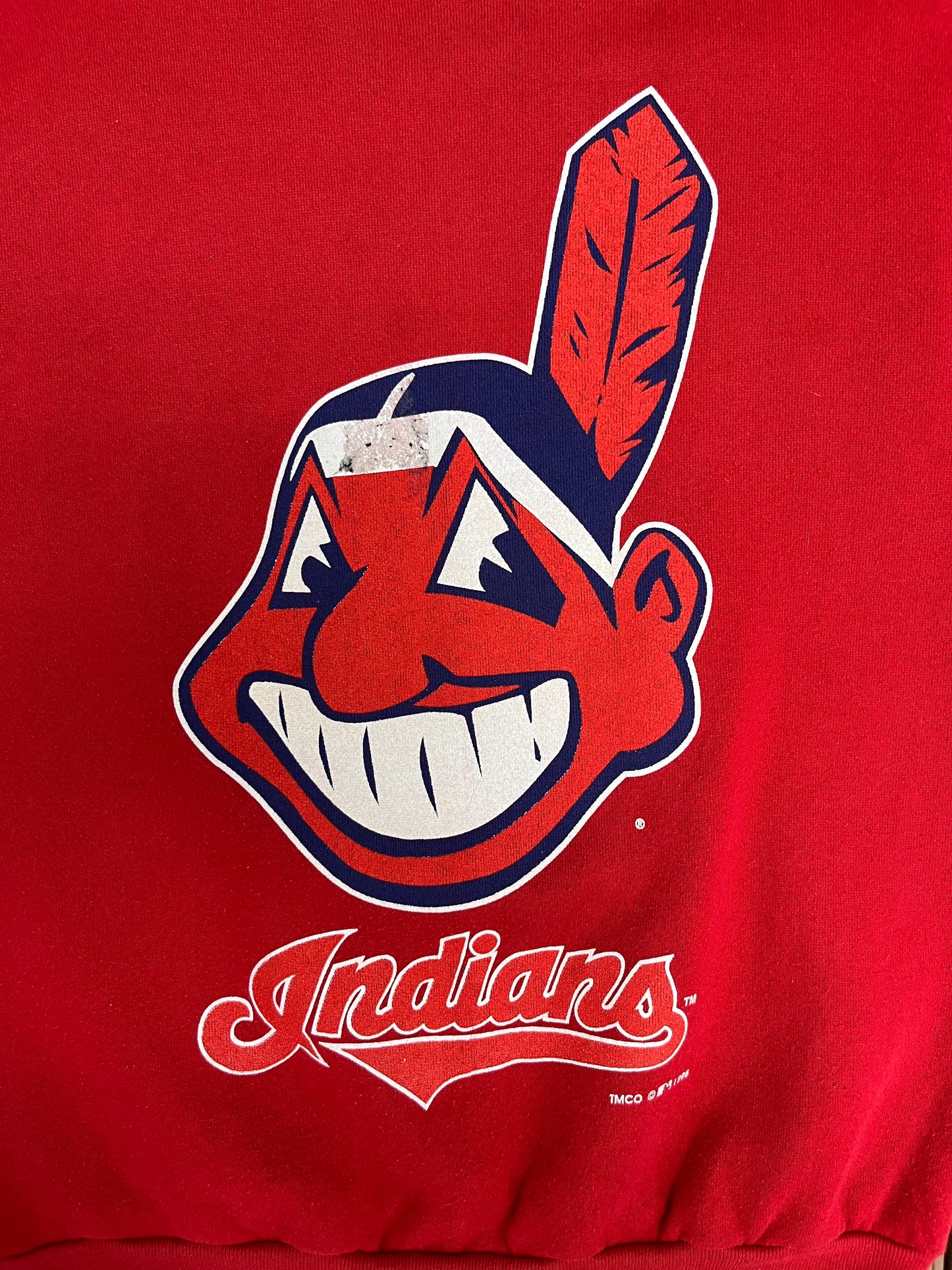 Cleveland Indians Graphic Crewneck | Size Large | Vintage 1990s MLB Baseball Red Sweater |