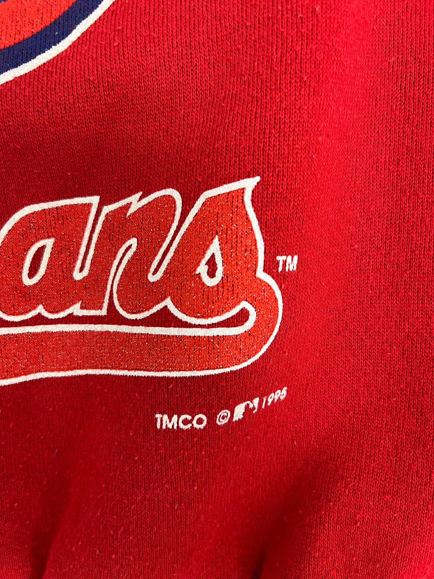 Cleveland Indians Graphic Crewneck | Size Large | Vintage 1990s MLB Baseball Red Sweater |