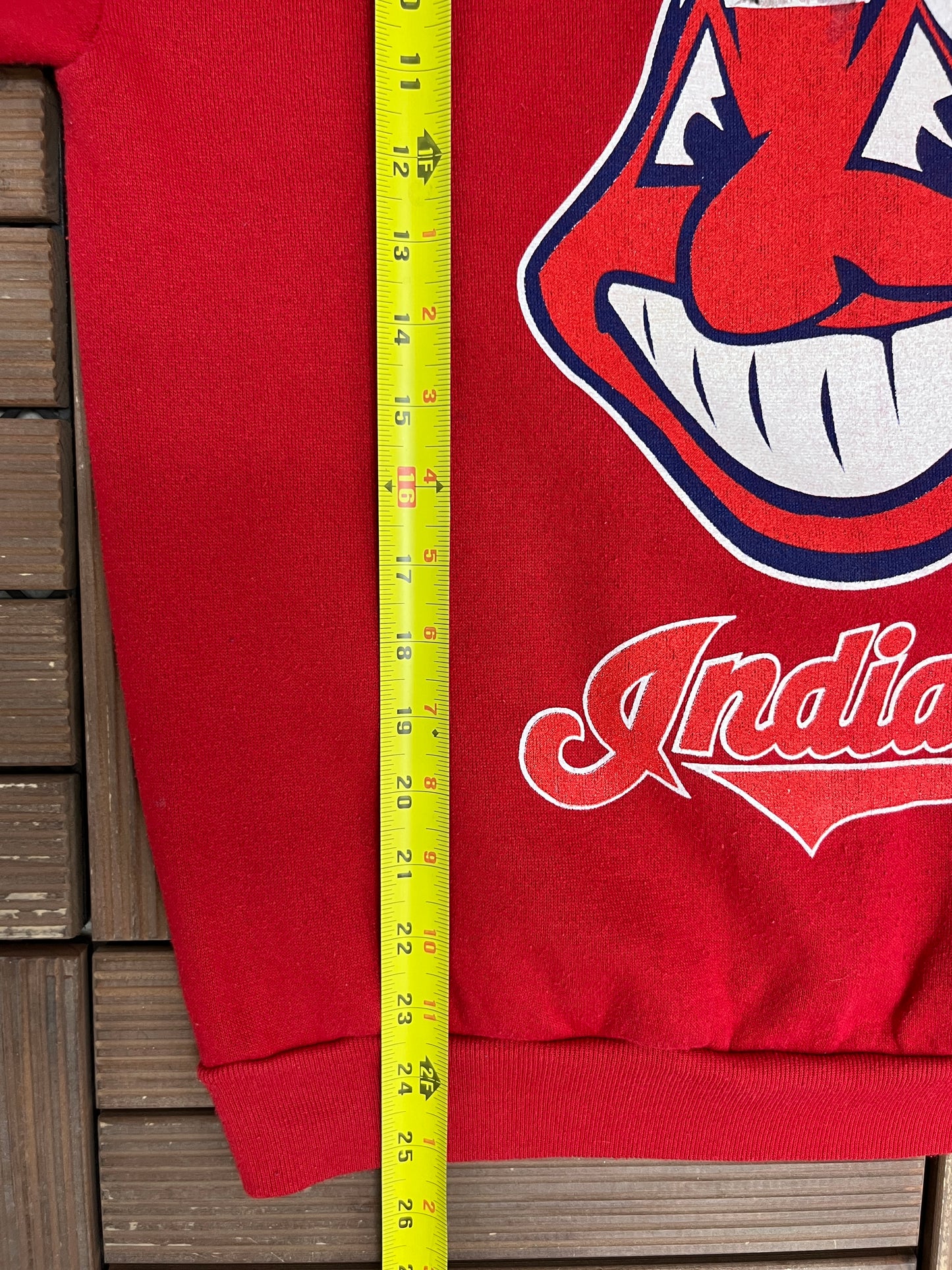 Cleveland Indians Graphic Crewneck | Size Large | Vintage 1990s MLB Baseball Red Sweater |