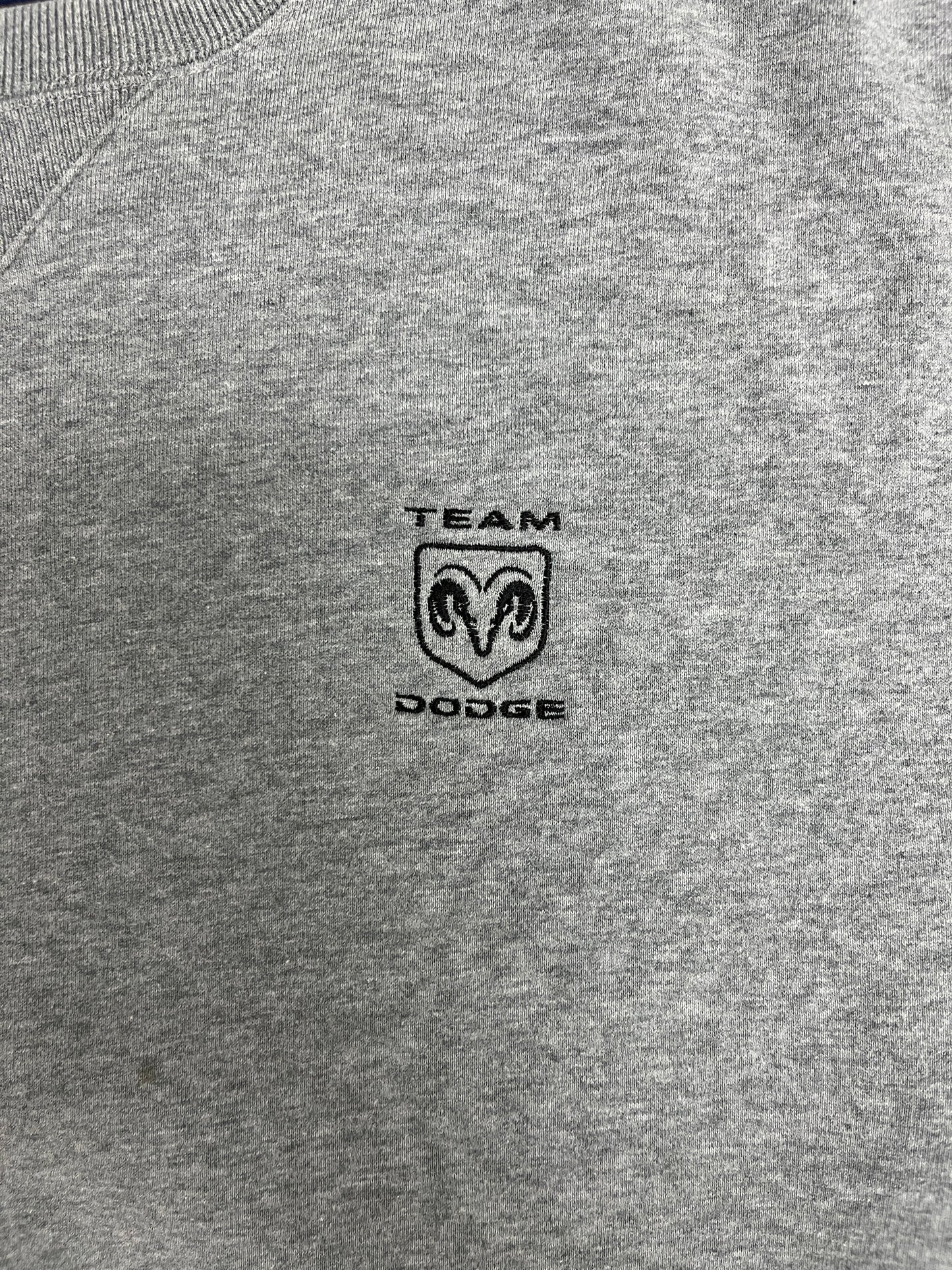 Team Dodge Embroidered Graphic Crewneck | Size Large | Vintage 1990s Promotional Grey Sweater |