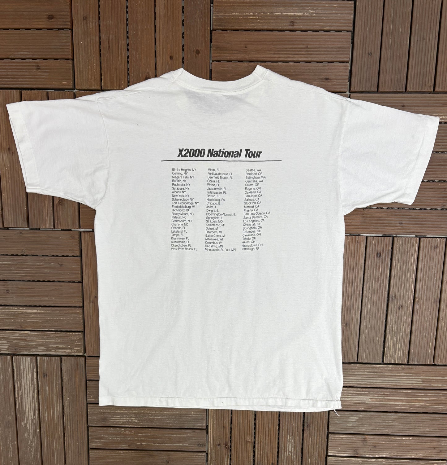 X2000 Amtrak 1993 National Tour Graphic Tee | Size X-Large | Vintage 1990s Promotional White T-Shirt |
