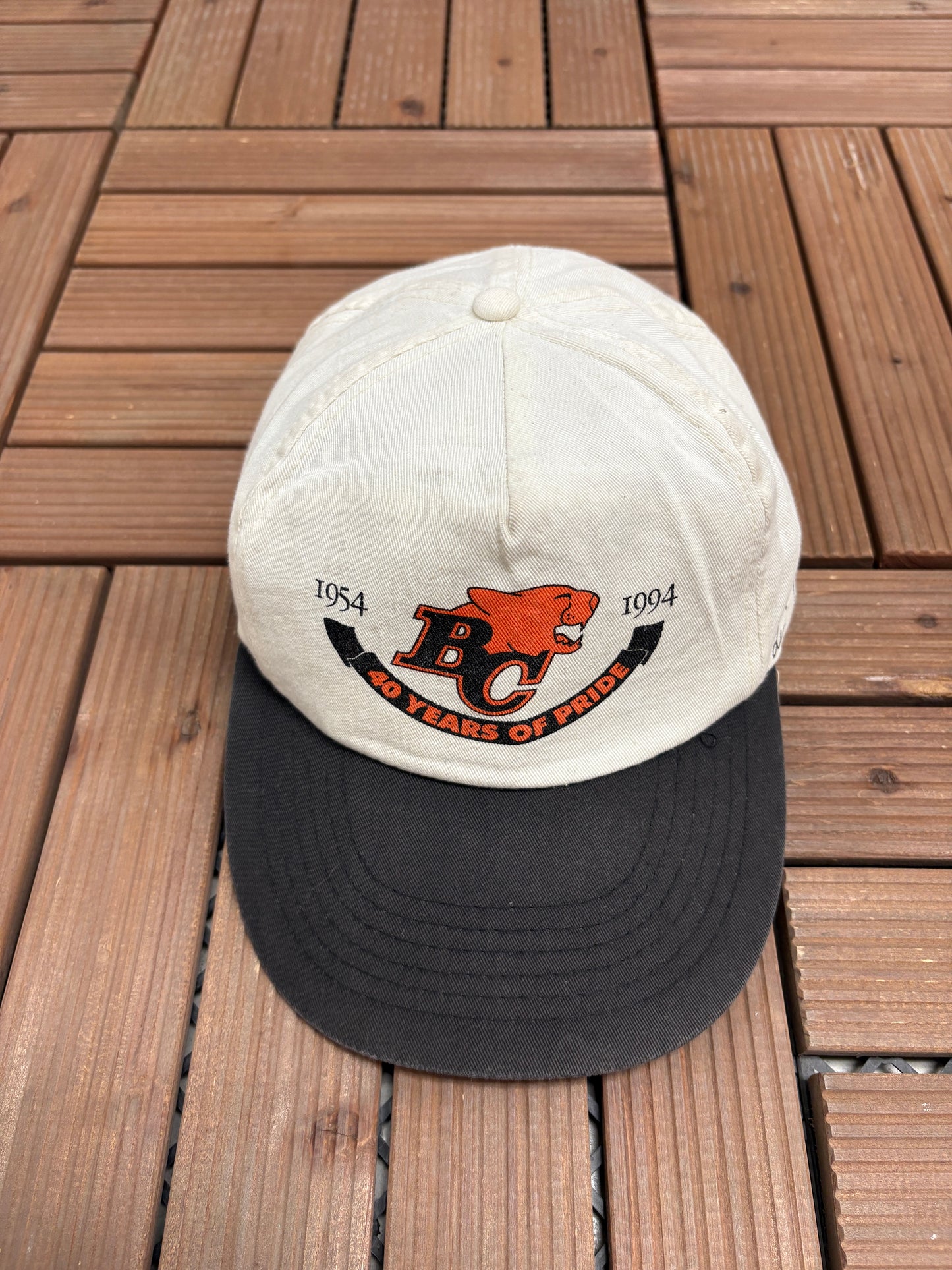 BC Lions 40 Years of Pride Graphic Hat | Snap Back | Vintage 1990s CFL Football White Cap |