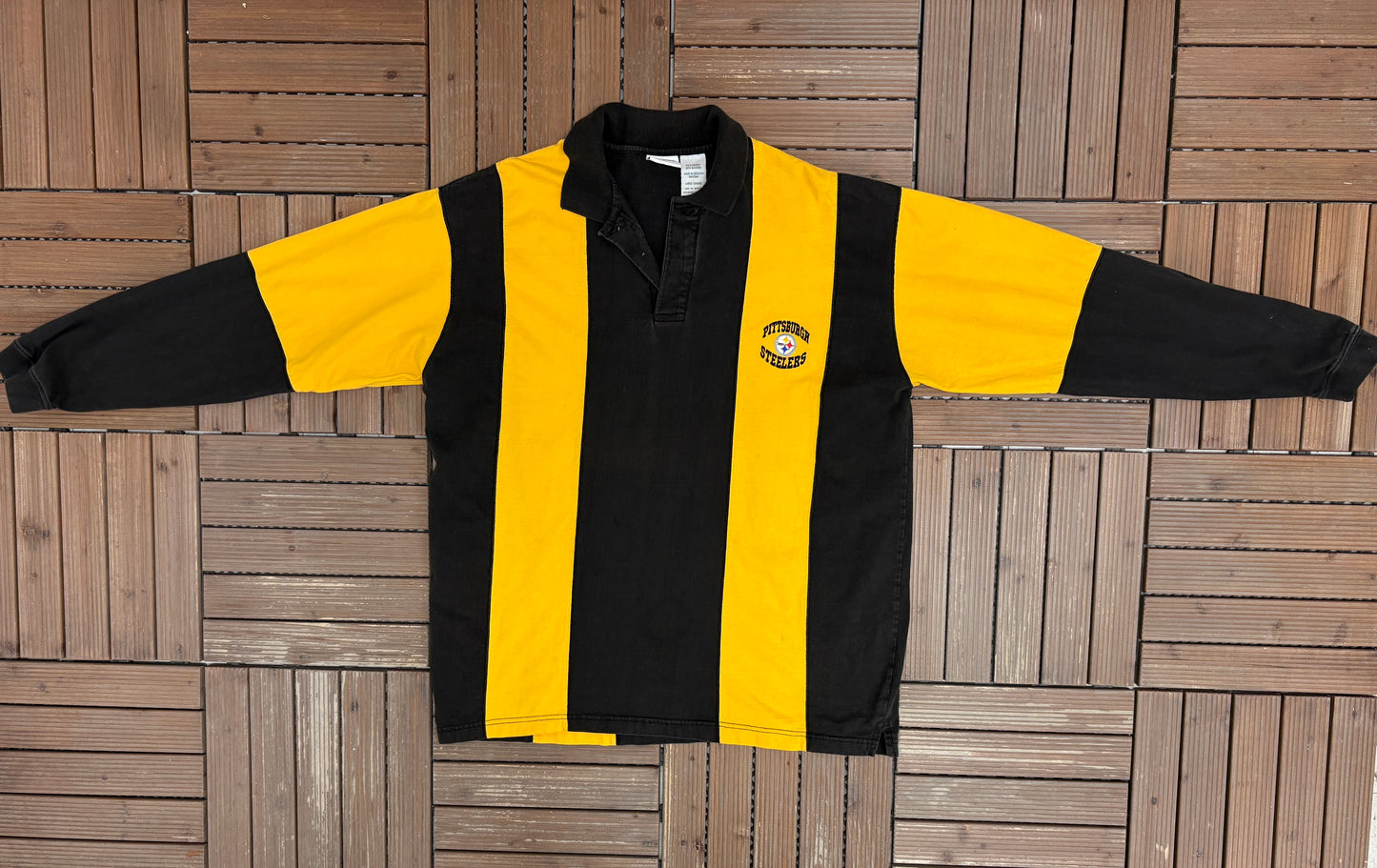 Pittsburgh Steelers Graphic Rugby Shirt | Size Large | Vintage 1990s Football Black Long Sleeve |