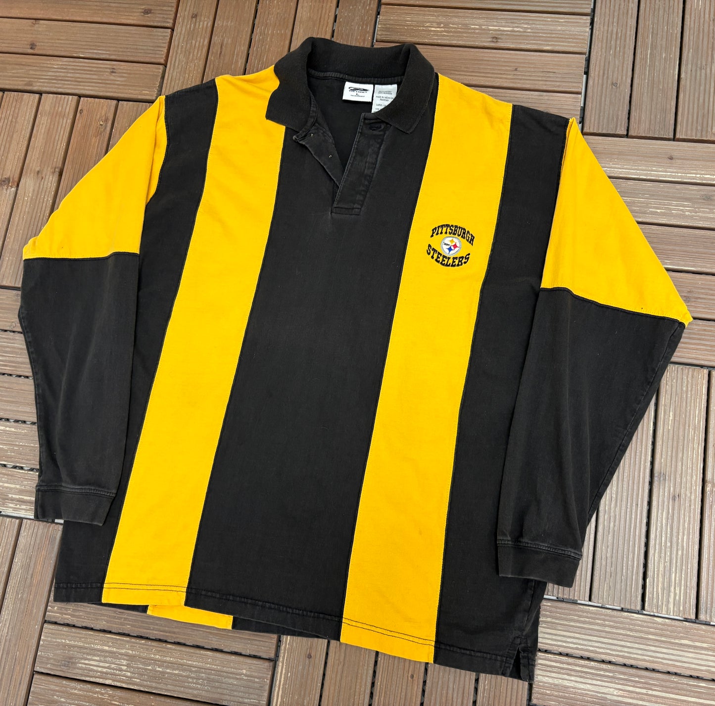 Pittsburgh Steelers Graphic Rugby Shirt | Size Large | Vintage 1990s Football Black Long Sleeve |