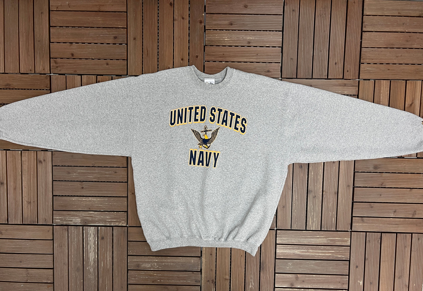 United States Navy Graphic Crewneck | Size X-Large | Vintage 1990s Made in USA Grey Sweater |