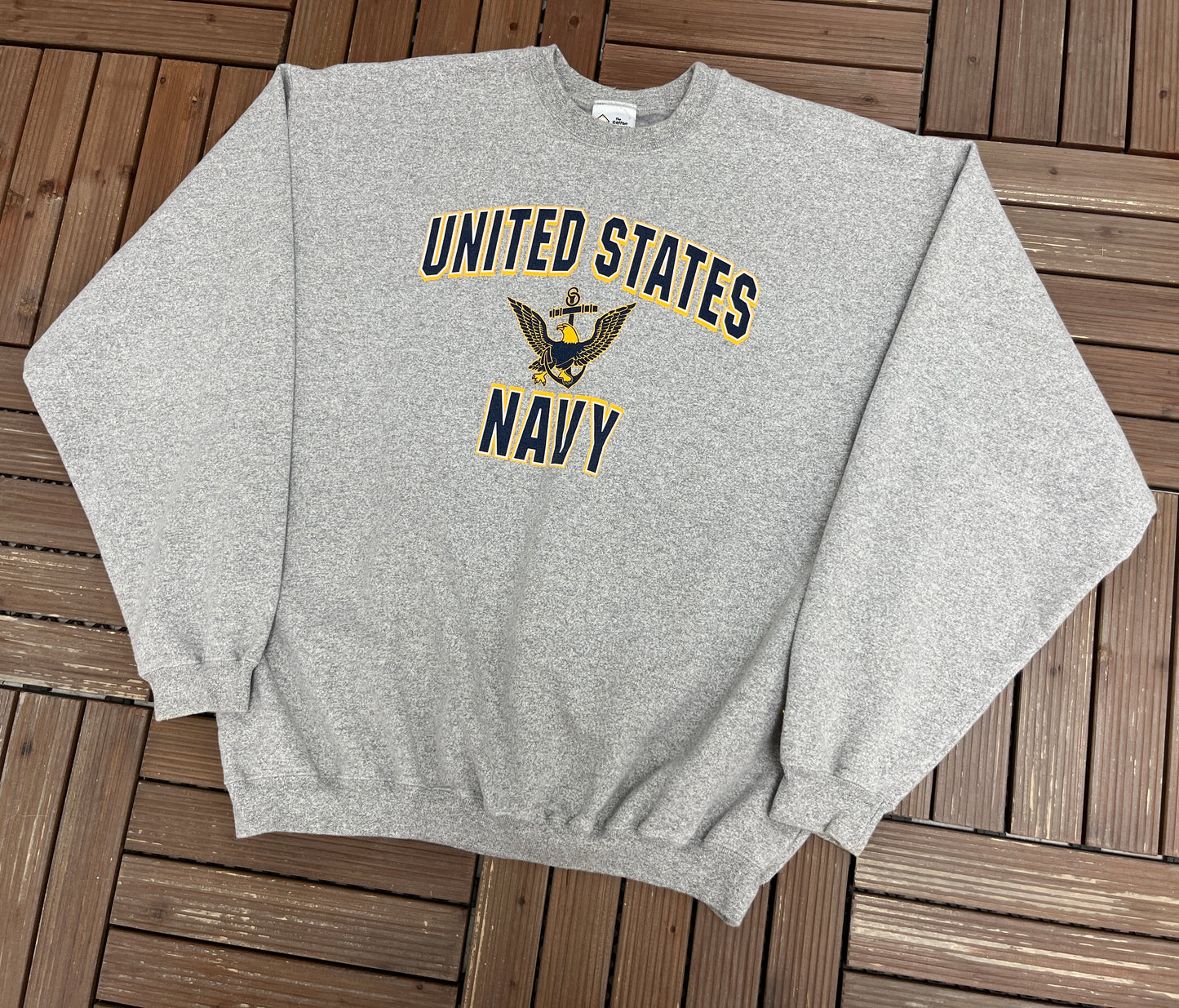 United States Navy Graphic Crewneck | Size X-Large | Vintage 1990s Made in USA Grey Sweater |