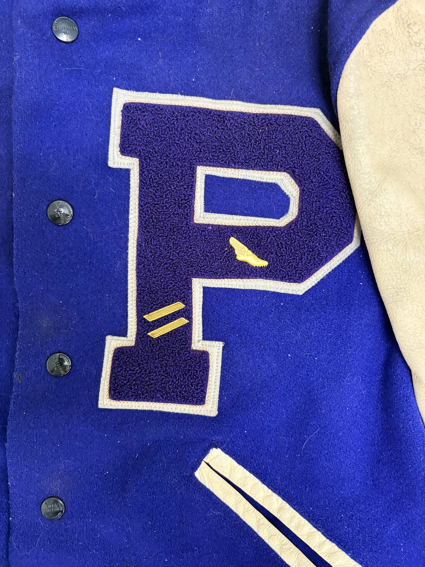 Whiting Letterman "P" Graphic Jacket | Size 42 | Vintage 1970s Varsity Blue Jacket |