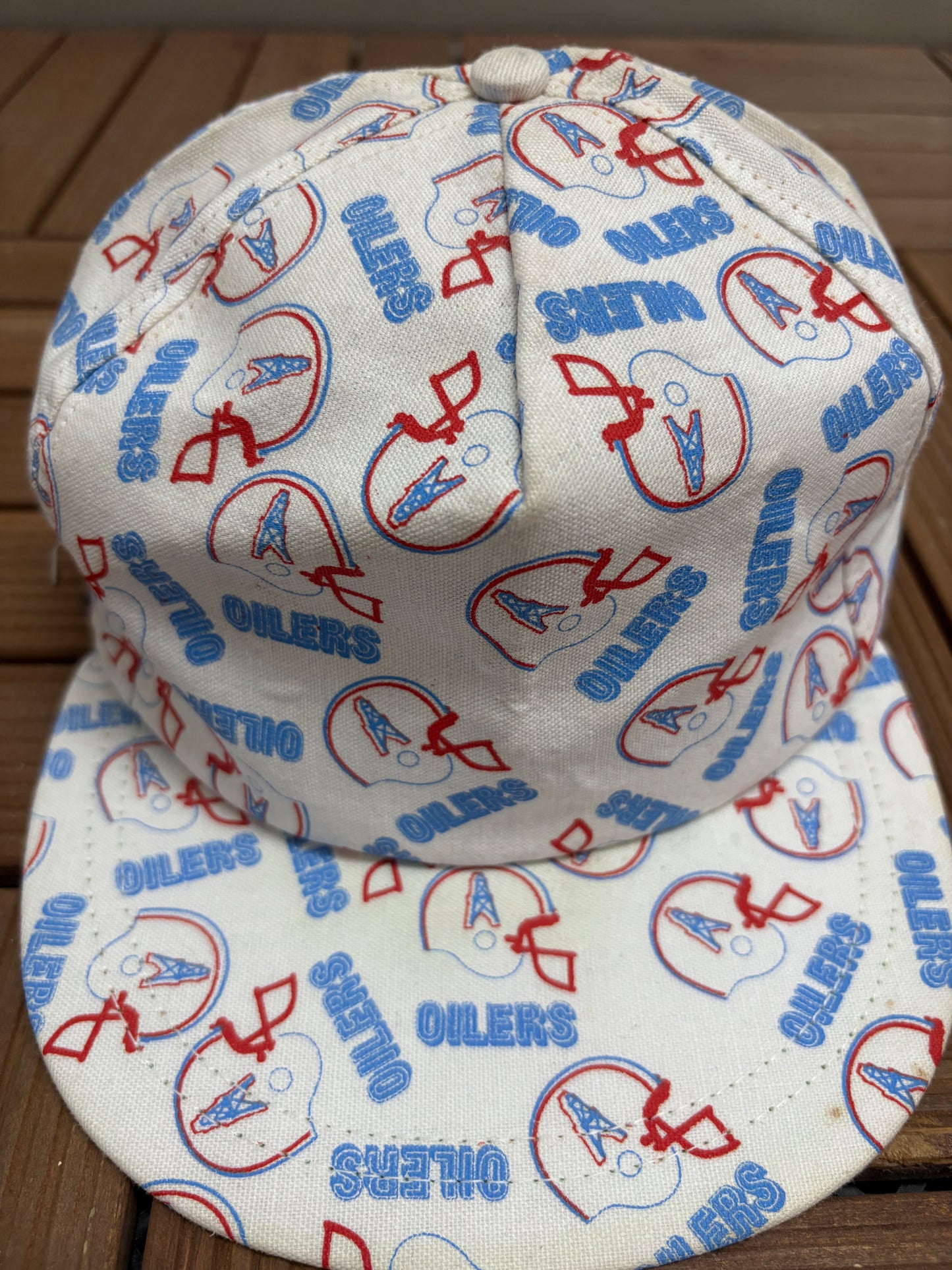 Houston Oilers Helmet All Over Print Graphic Hat | Snap Back | Vintage 1990s NFL Football White Hat |