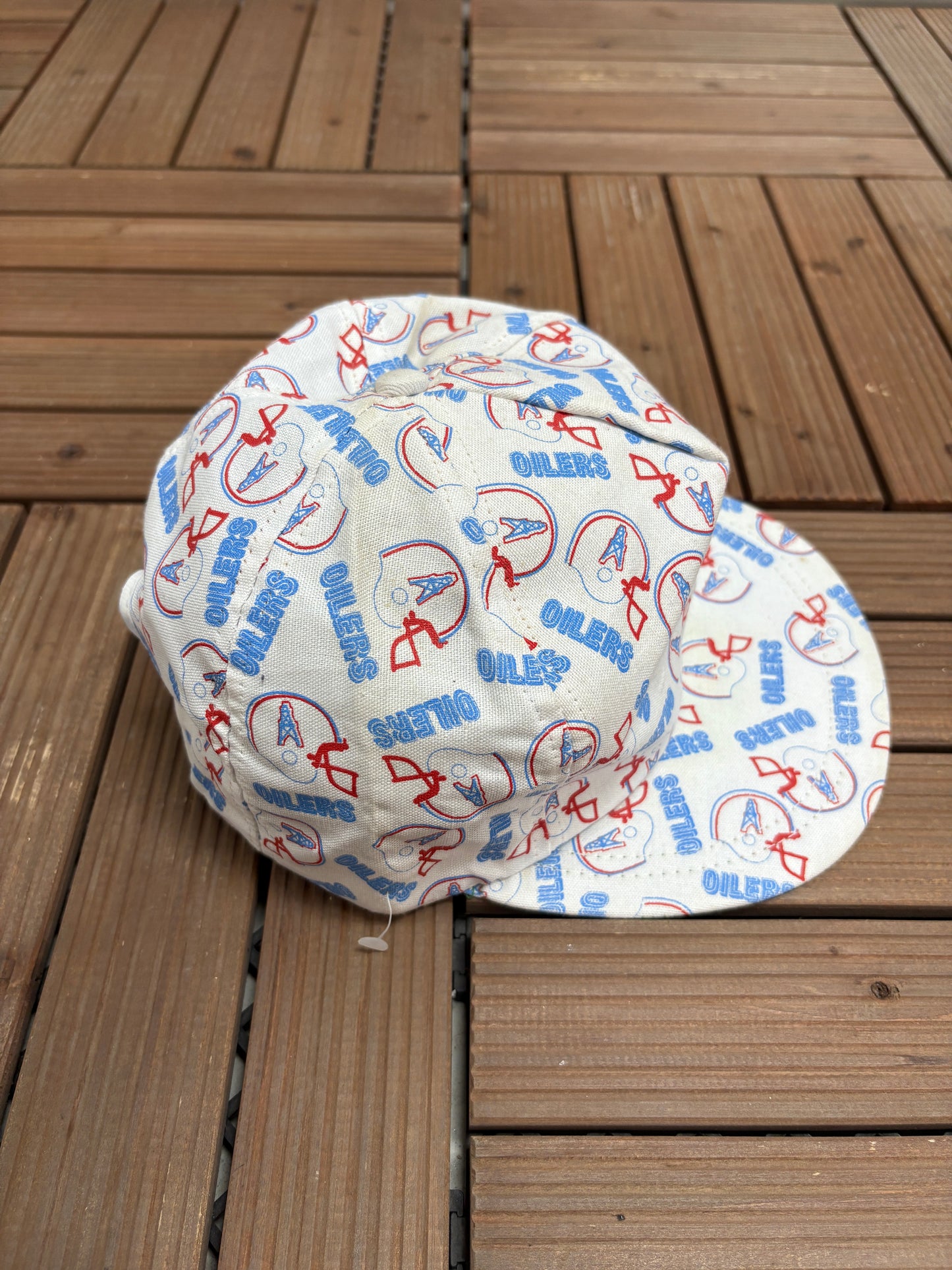 Houston Oilers Helmet All Over Print Graphic Hat | Snap Back | Vintage 1990s NFL Football White Hat |