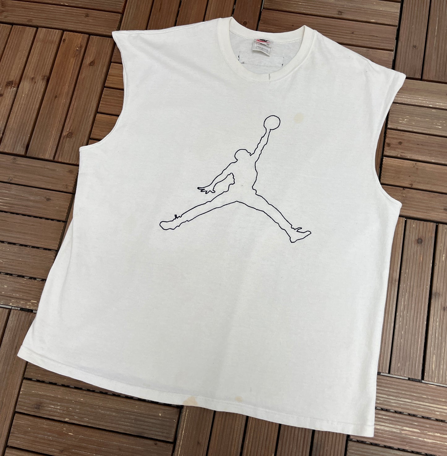 Air Jordan Stitched Graphic Tee | Size XX-Large | Vintage 1990s Jordan Branded White Sleeveless T-Shirt |