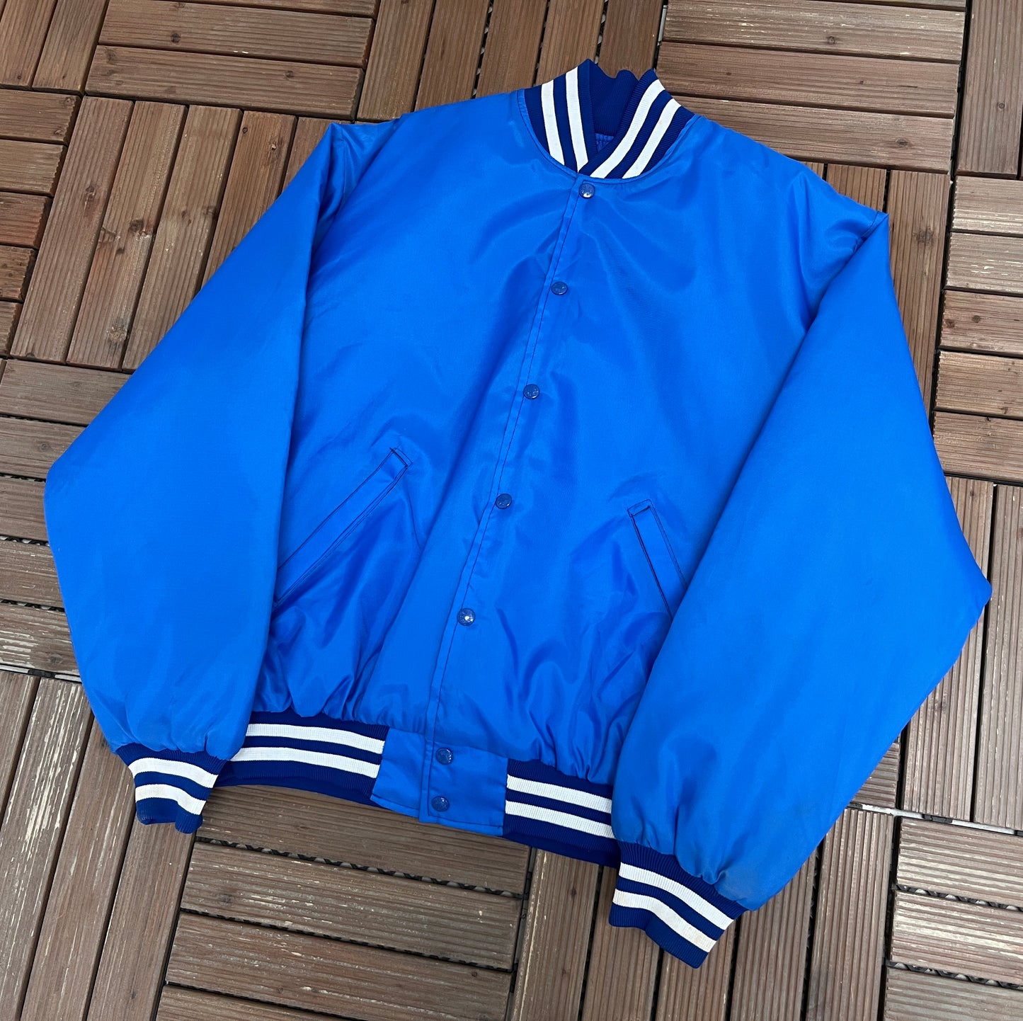 Larsen Auto Centers Graphic Varsity Jacket | Size X-Large | Vintage 1990s Blue Varsity Bomber Coat |
