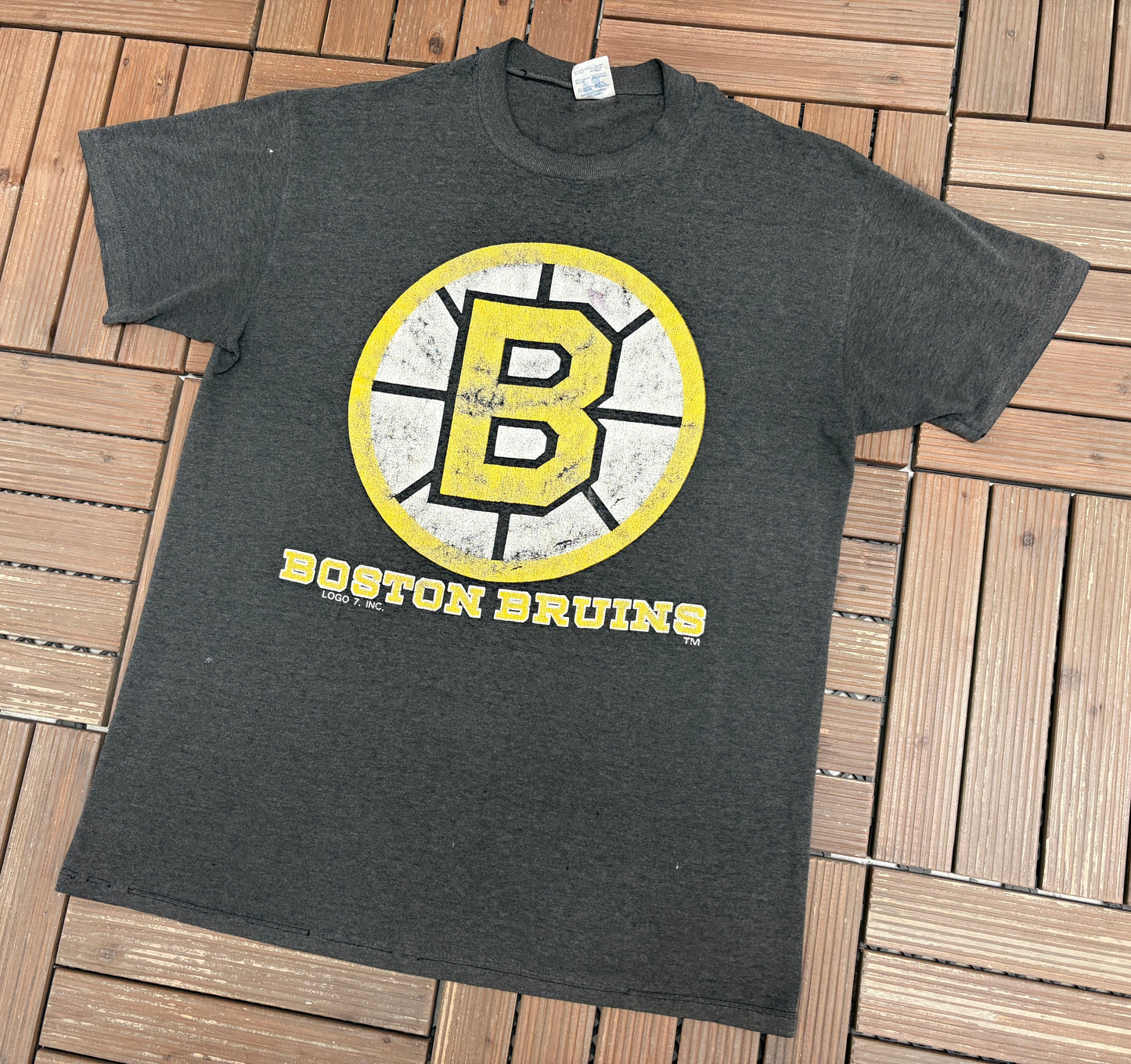 Boston Bruins Graphic Tee | Size X-Large | Vintage 1990s NHL Hockey Distressed Grey T-Shirt |