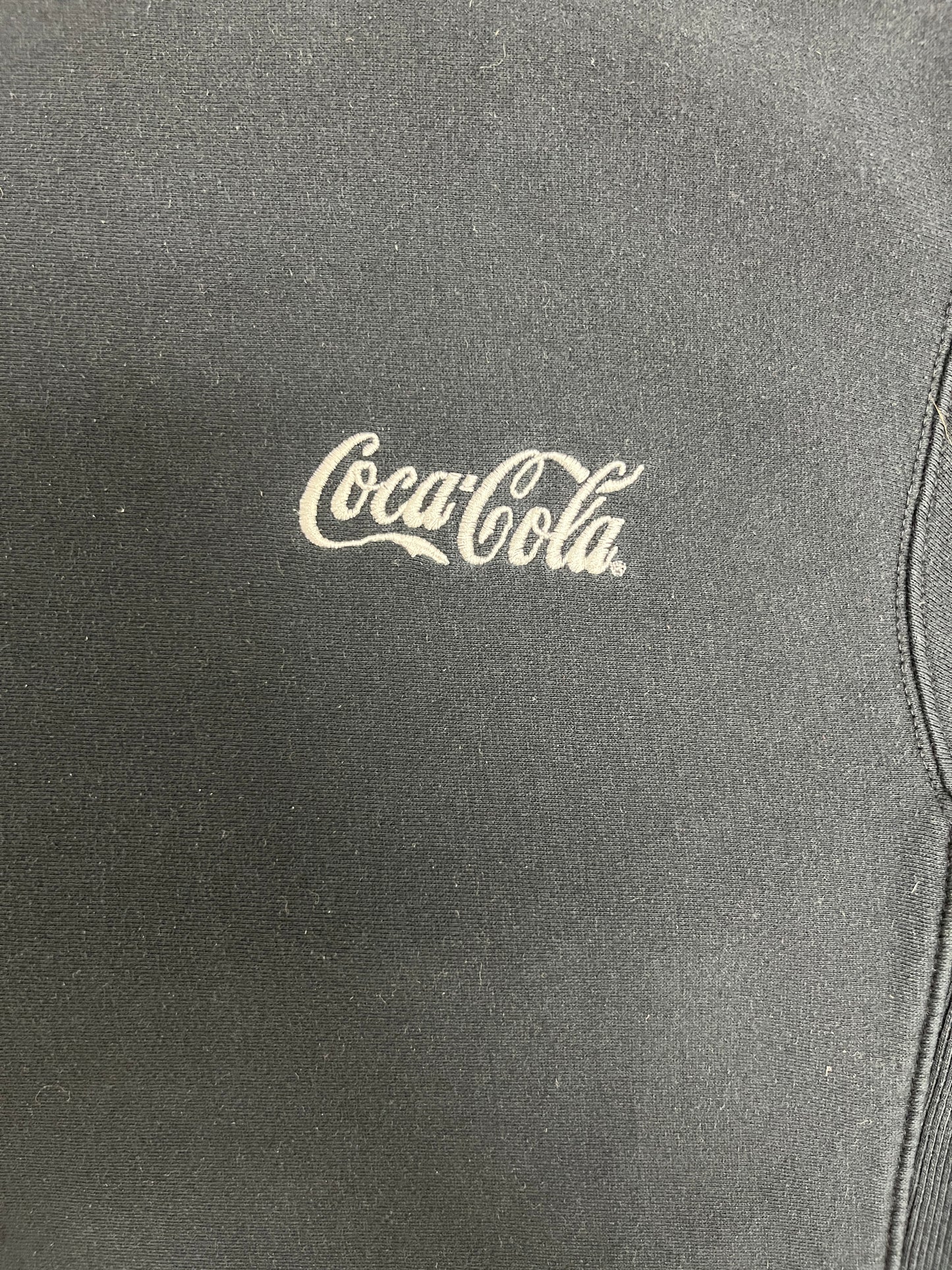 Coca-Cola Embroidered Graphic Crewneck | Size Large | Vintage 1990s Promotional Black Sweater |