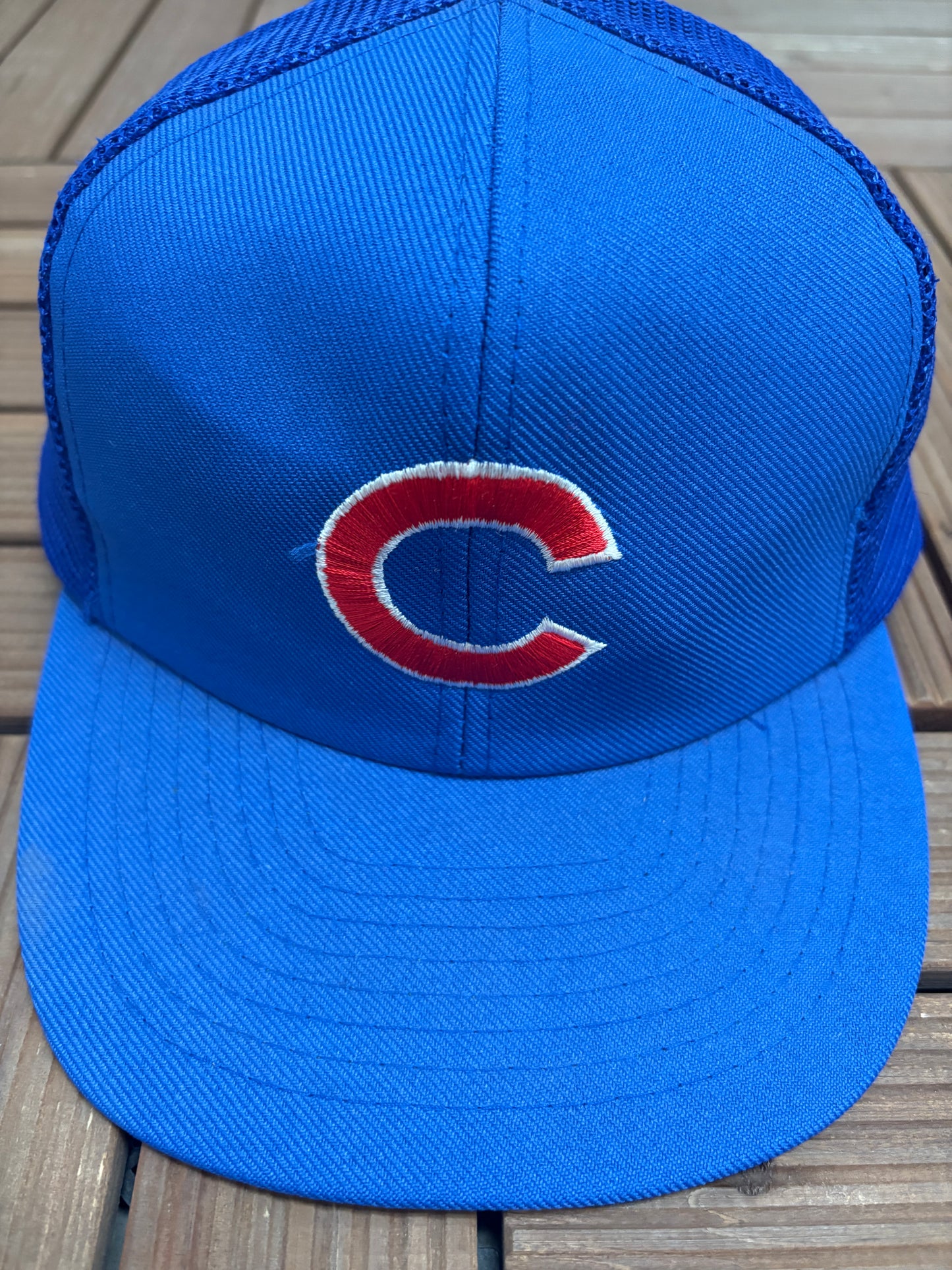 Chicago Cubs Embroidered Graphic Hat | Snap Back | Vintage 1980s MLB Baseball Trucker Blue Cap |