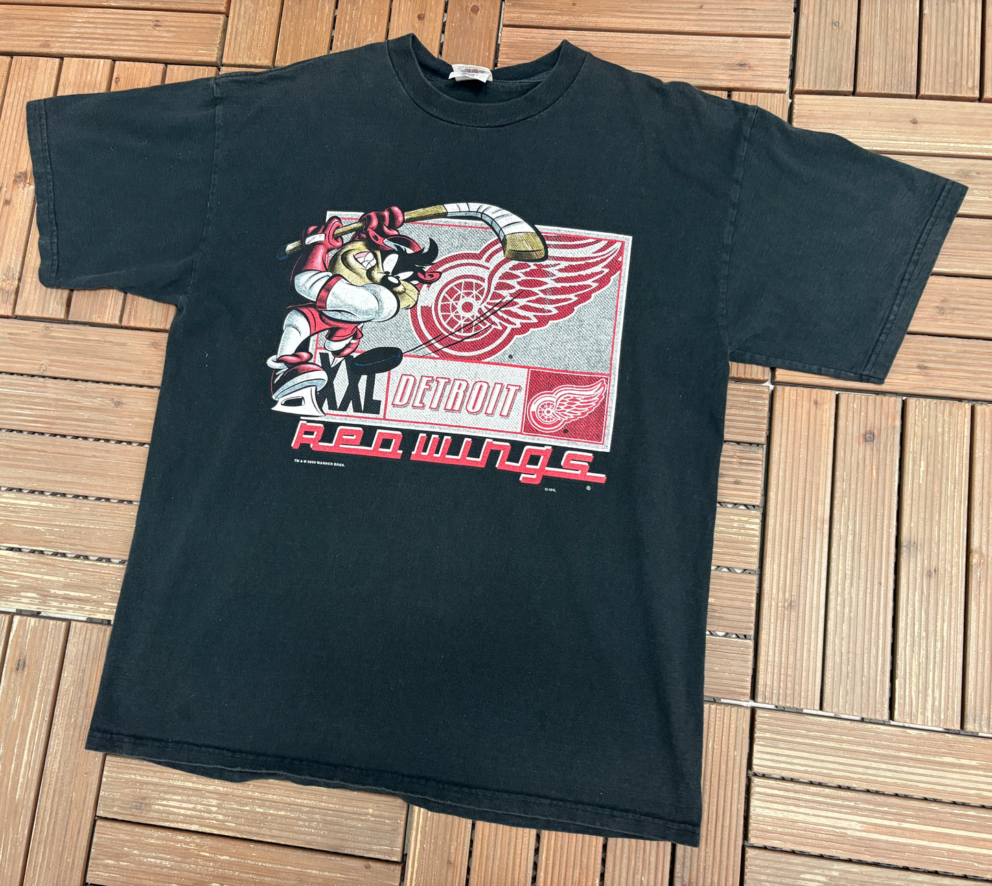 Detroit Red Wings Taz Graphic Tee | Size X-Large | Vintage 2000s NHL Hockey Black T-Shirt |