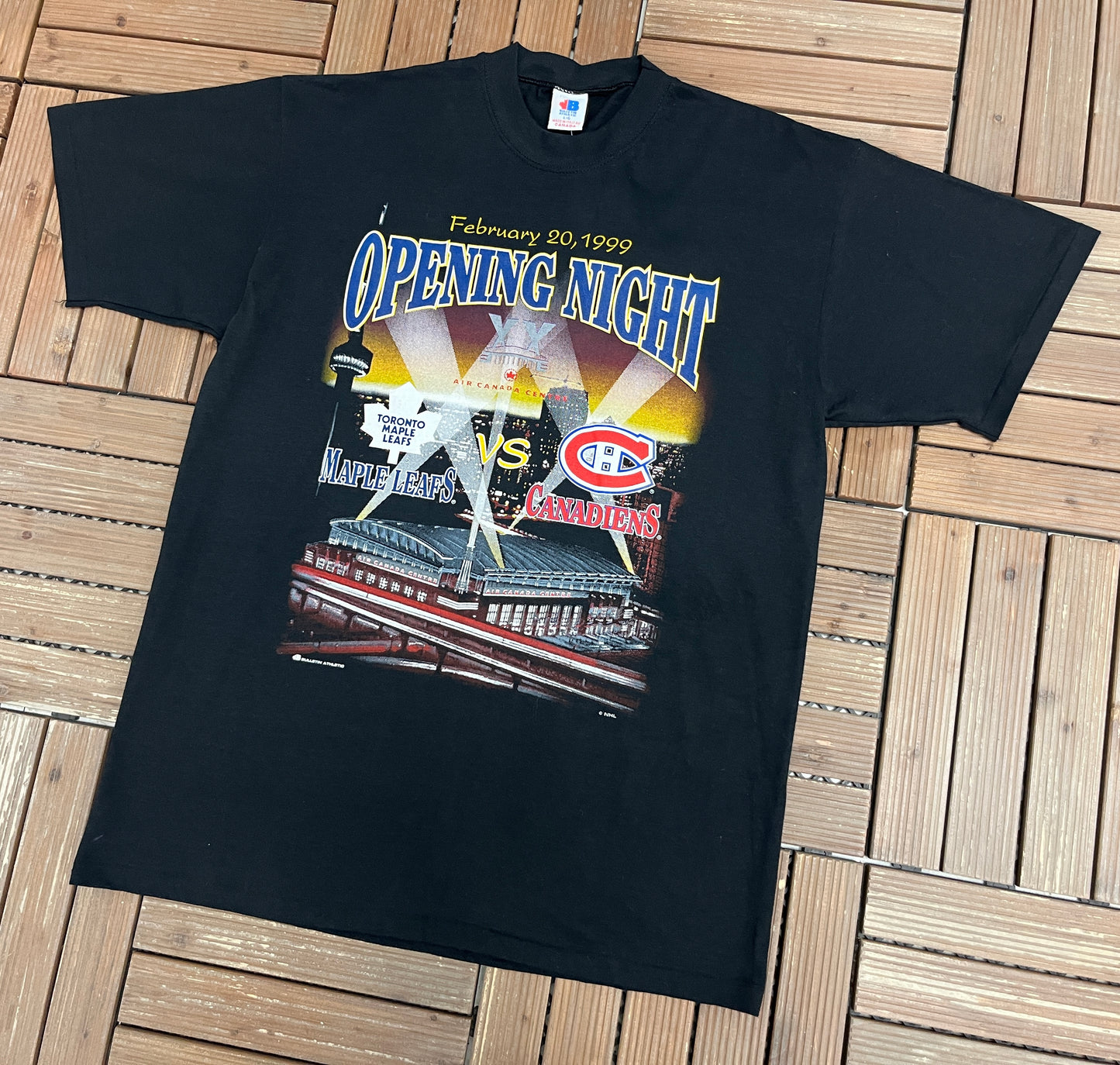Toronto Maple Leafs vs. Montreal Canadiens Opening Night 1999 Graphic Tee | Size Large | Vintage 1990s NHL Hockey Black T-Shirt |