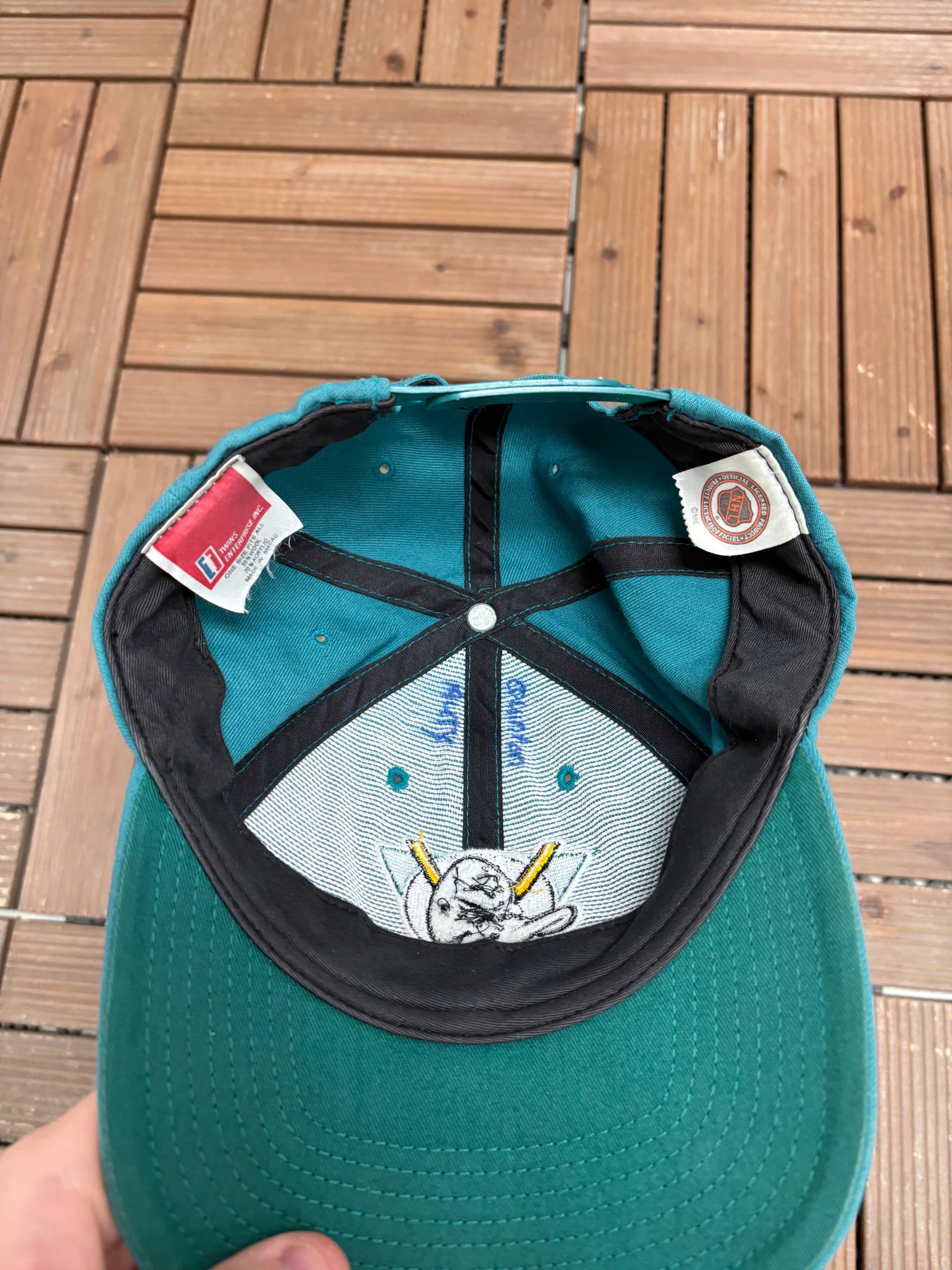 Anaheim Mighty Ducks Graphic Hat | Snap Back | Vintage 2000s NHL Hockey Green Cap |