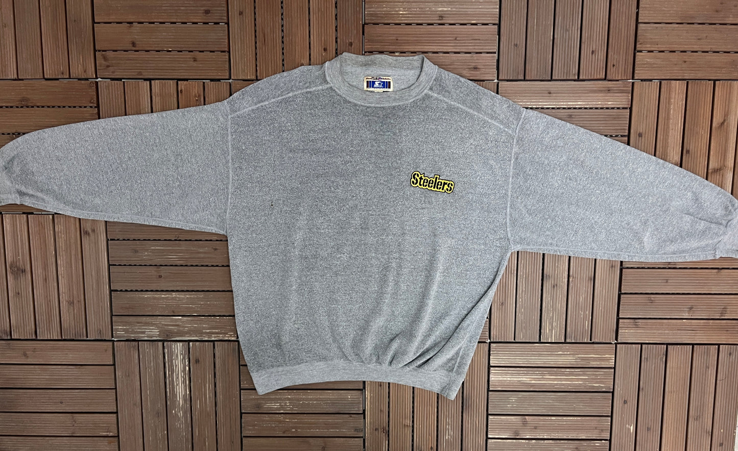 Pittsburgh Steelers Graphic Fleece Crewneck | Size X-Large | Vintage 1990s NFL Football Grey Sweater |