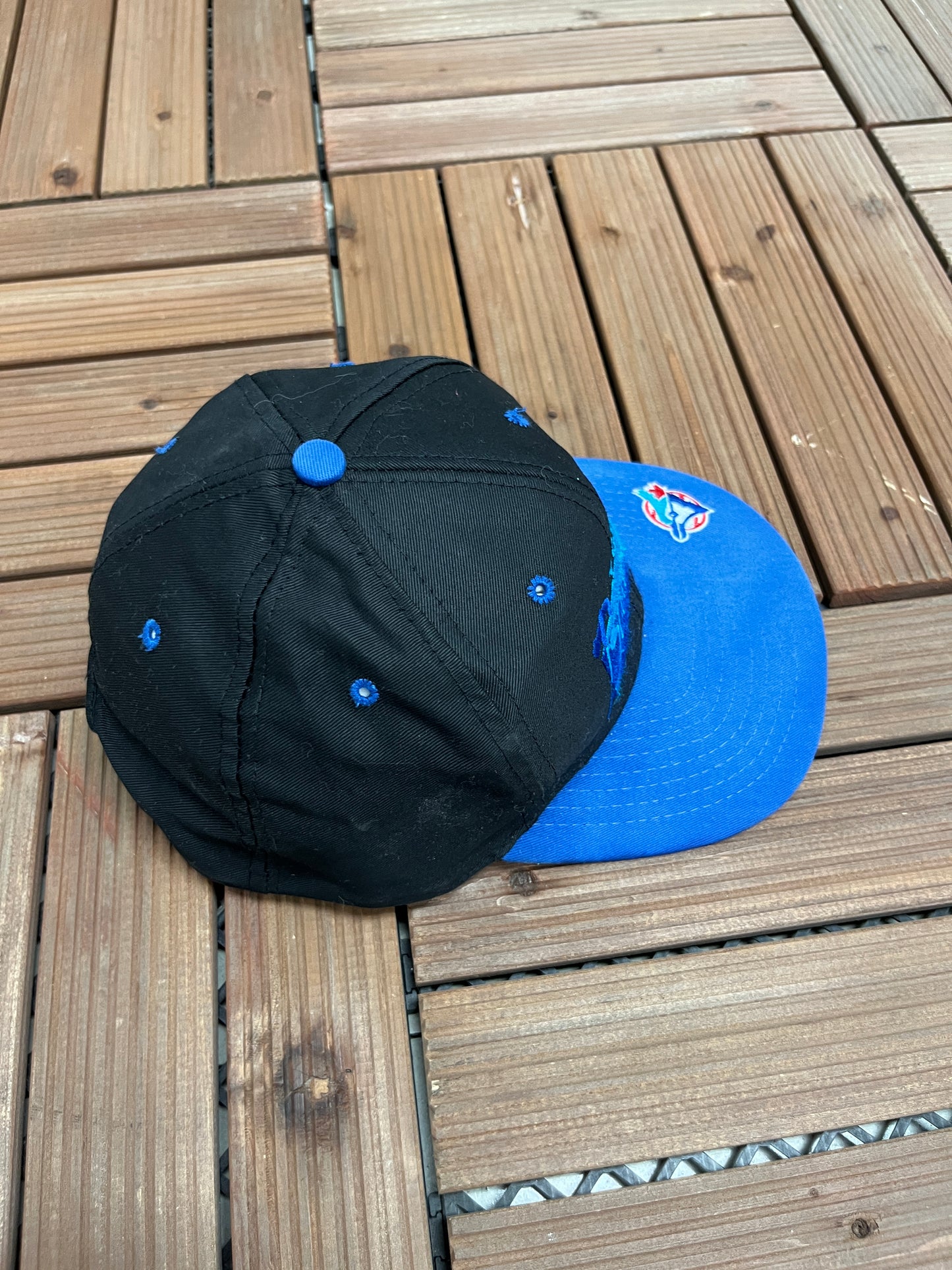 Toronto Blue Jays Graphic Hat | Snap Back | Vintage 1990s MLB Baseball Black Cap |