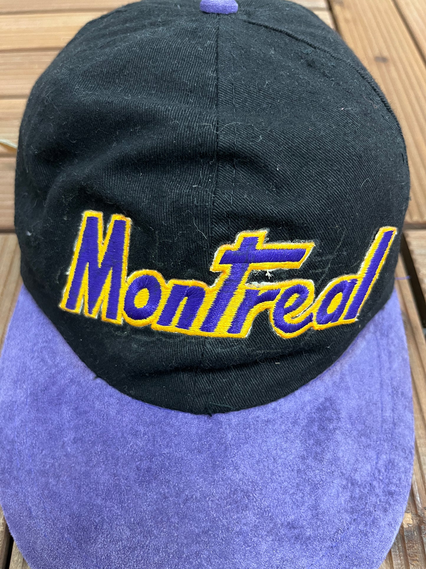 Montreal Embroidered Graphic Hat | Leather Strap Back | Vintage 1990s Tourist Black Cap |