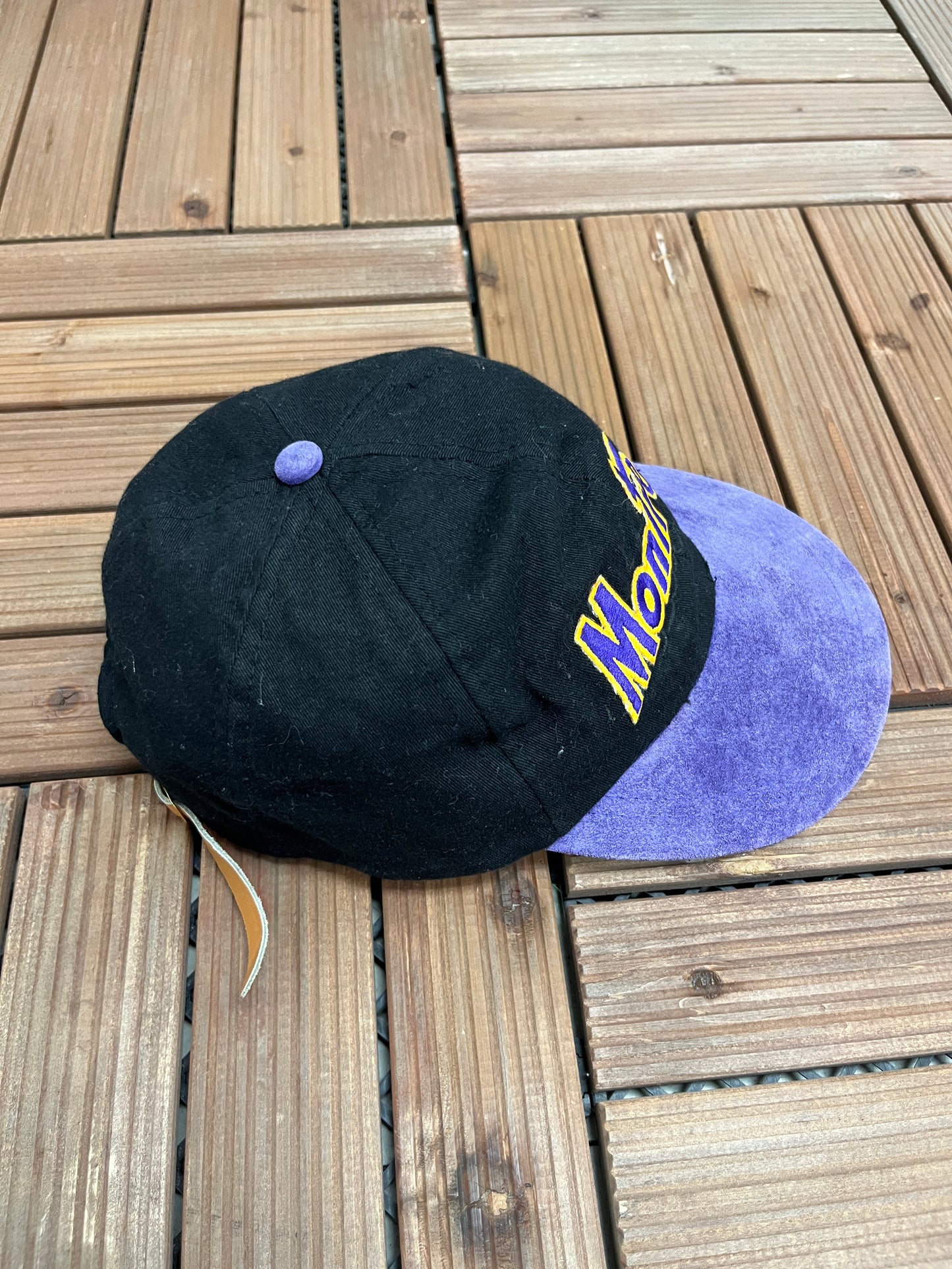 Montreal Embroidered Graphic Hat | Leather Strap Back | Vintage 1990s Tourist Black Cap |