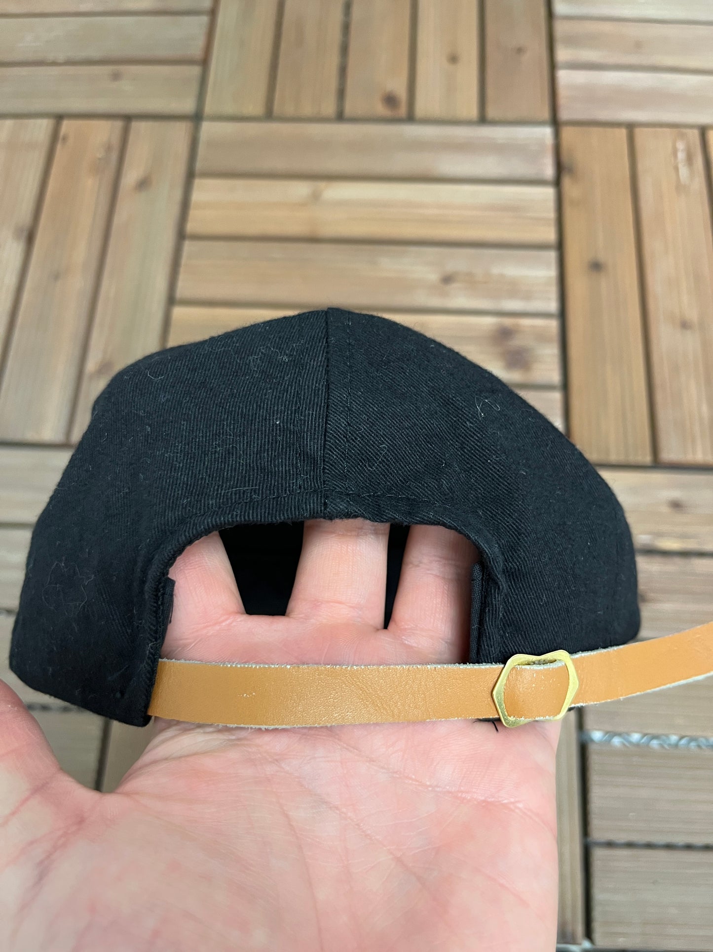 Montreal Embroidered Graphic Hat | Leather Strap Back | Vintage 1990s Tourist Black Cap |