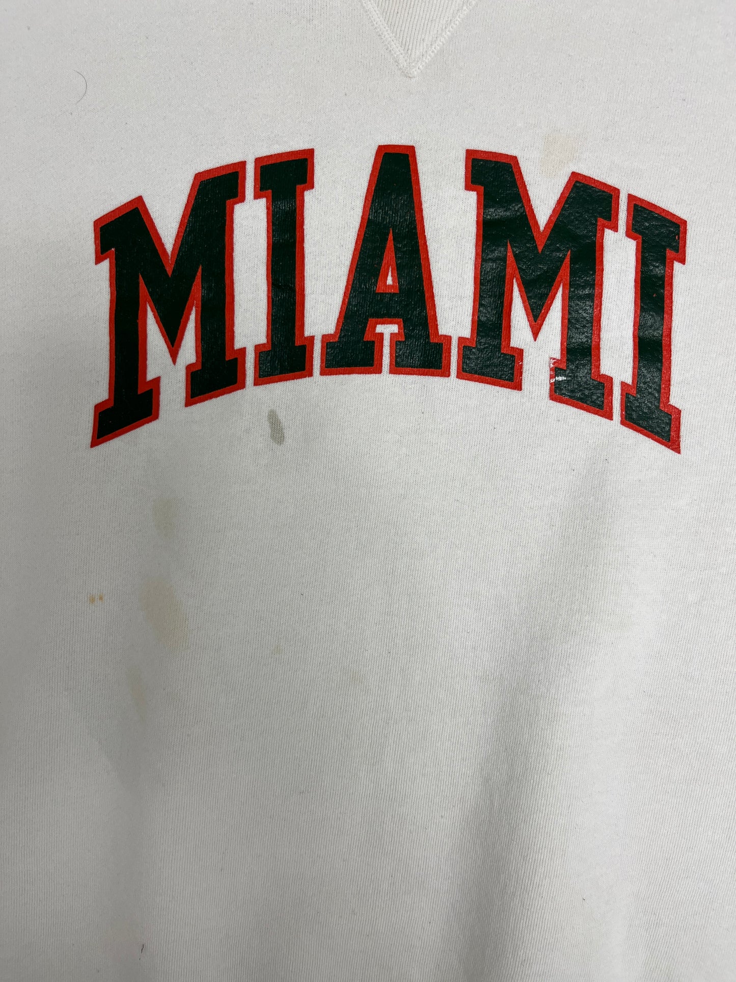 Miami Hurricanes Graphic Crewneck | Size Large | Vintage 1990s Russell Athletic College Sports White Sweater |