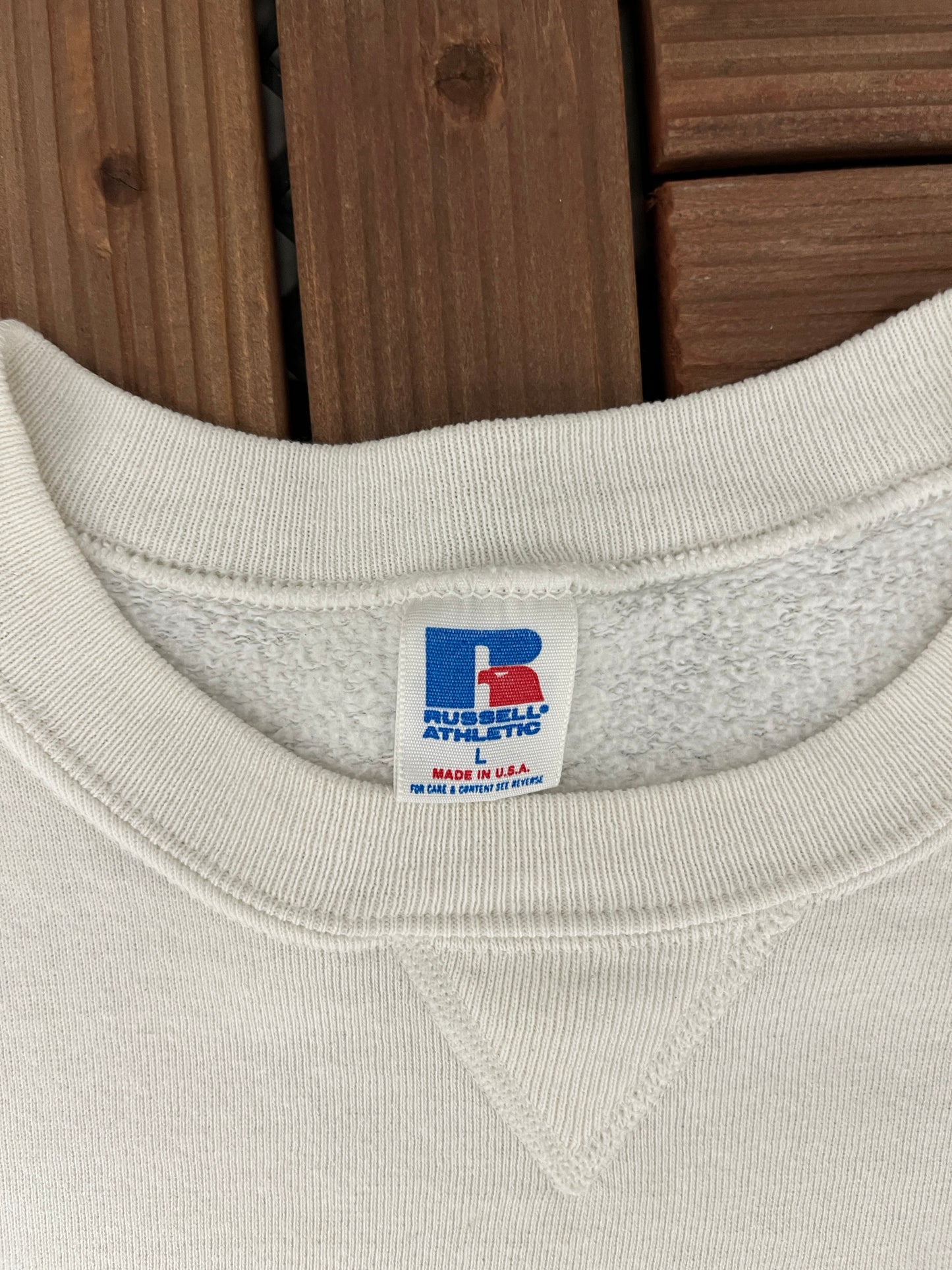 Miami Hurricanes Graphic Crewneck | Size Large | Vintage 1990s Russell Athletic College Sports White Sweater |