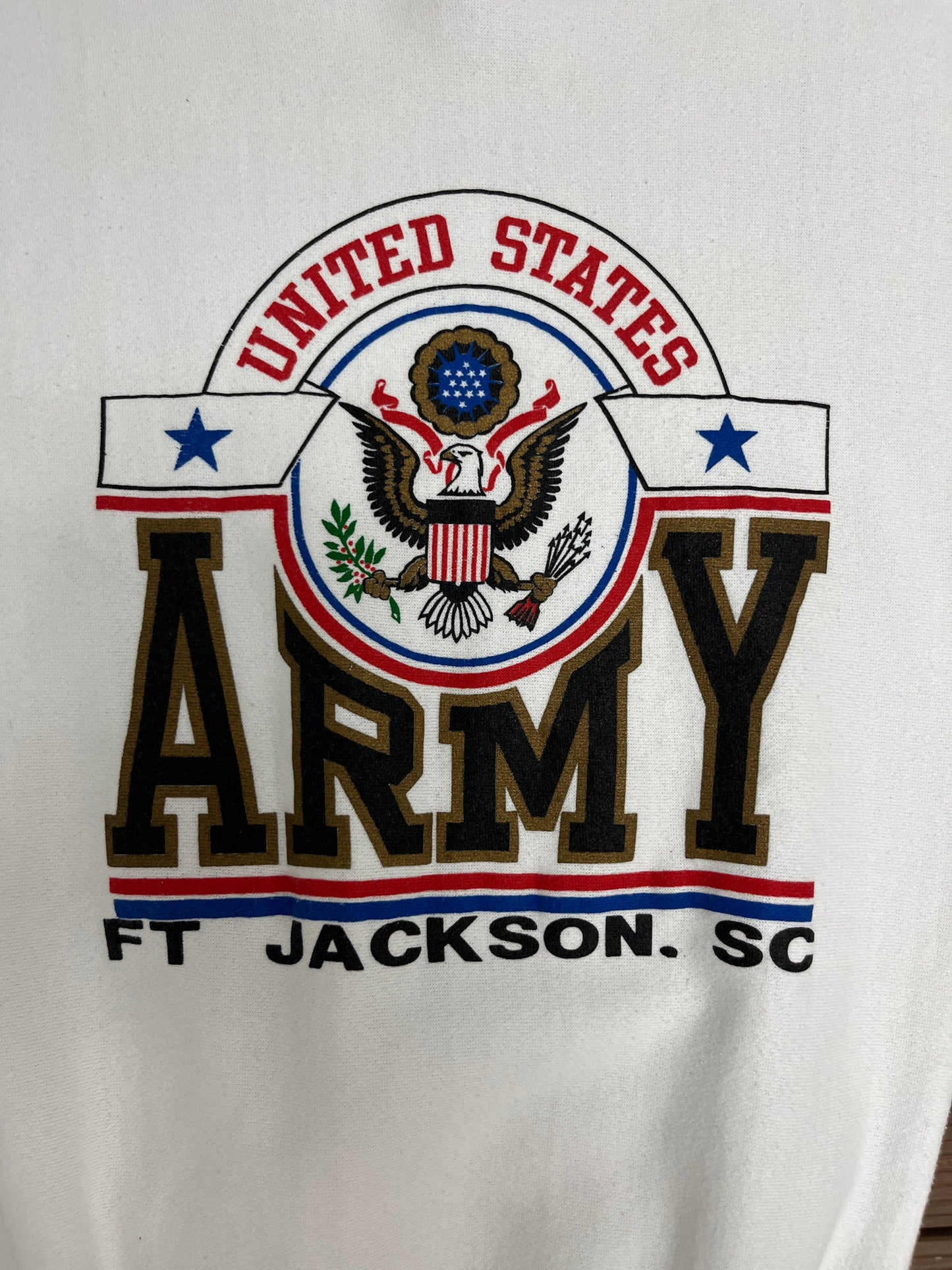 United States Army Graphic Crewneck | Size Medium | Vintage 1990s Made in USA White Sweater |