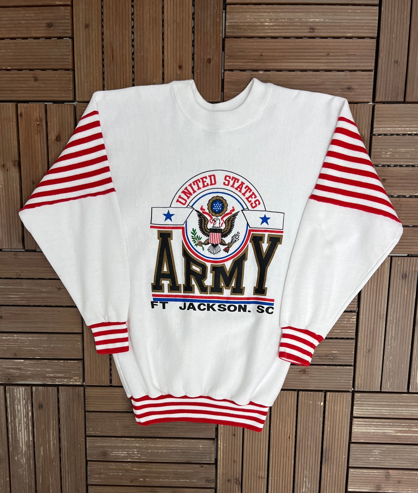United States Army Graphic Crewneck | Size Medium | Vintage 1990s Made in USA White Sweater |