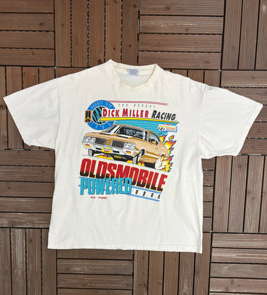 2nd Annual Dick Miller Racing Graphic Tee | Size X-Large | Vintage 1990s Racing White T-Shirt |