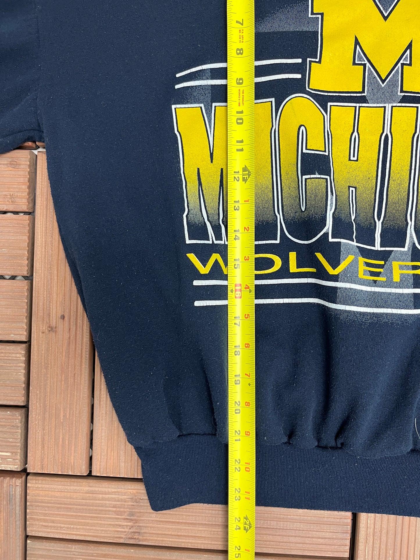 Michigan Wolverines Graphic Crewneck | Size Medium | Vintage 1990s College Sports Blue Sweater |