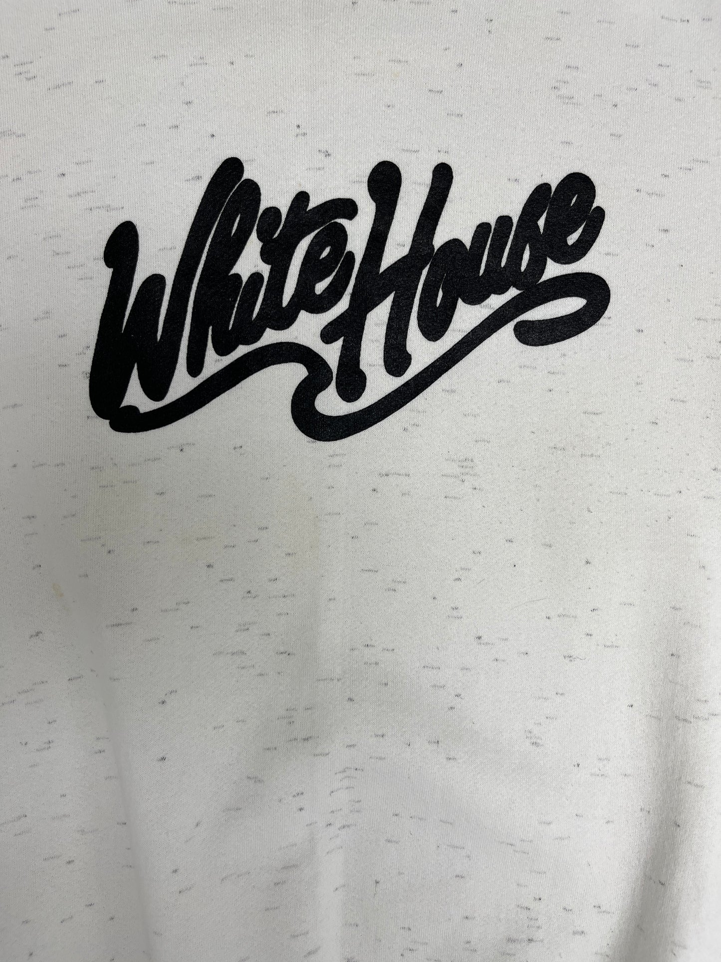 White House Graphic Crewneck | Size XX-Large | Vintage 1990s Promotional Speckled White Sweater |
