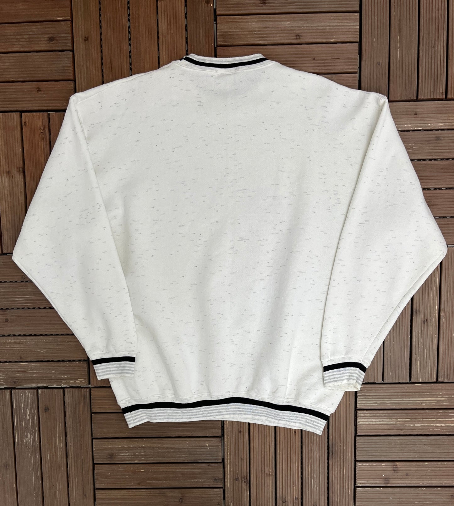 White House Graphic Crewneck | Size XX-Large | Vintage 1990s Promotional Speckled White Sweater |