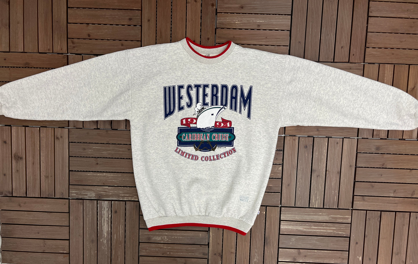Westerdam Caribbean Cruise 1994 Graphic Crewneck | Size X-Large | Vintage 1990s Promotional Grey Sweater |
