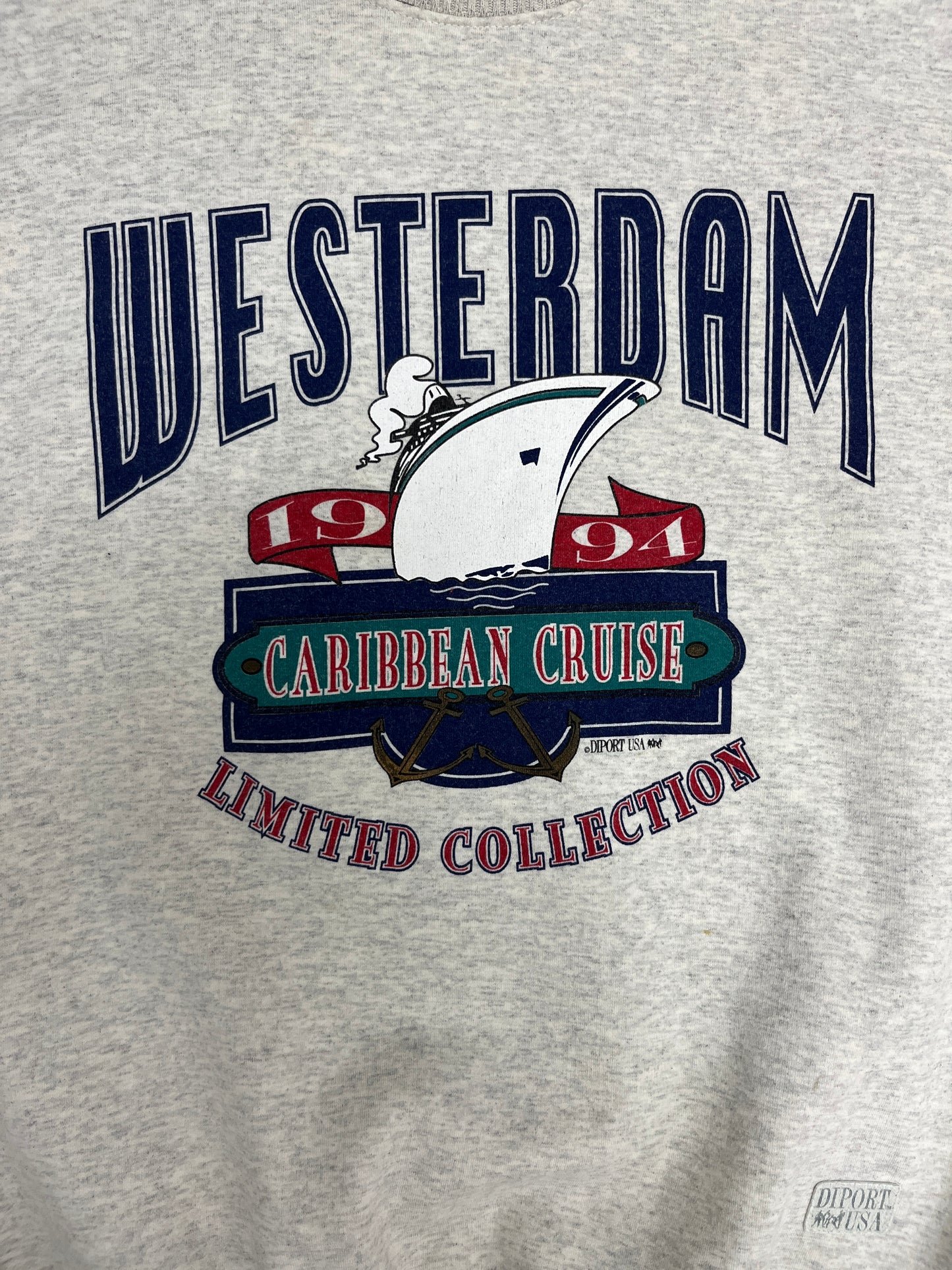 Westerdam Caribbean Cruise 1994 Graphic Crewneck | Size X-Large | Vintage 1990s Promotional Grey Sweater |