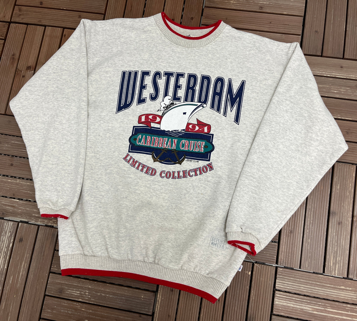Westerdam Caribbean Cruise 1994 Graphic Crewneck | Size X-Large | Vintage 1990s Promotional Grey Sweater |