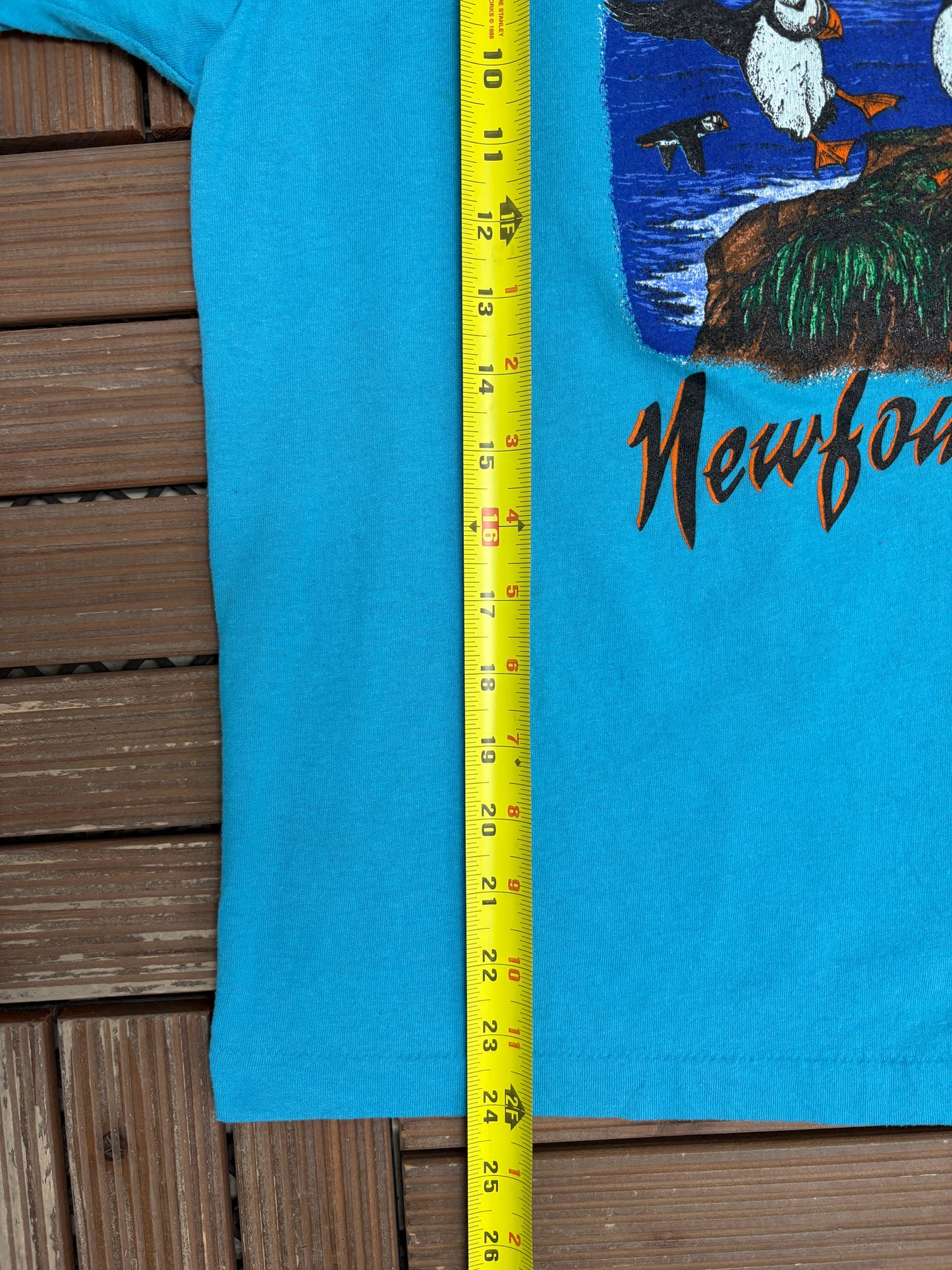 Newfoundland Atlantic Puffin Graphic Tee | Size Large | Vintage 1990s Tourist Blue T-Shirt |