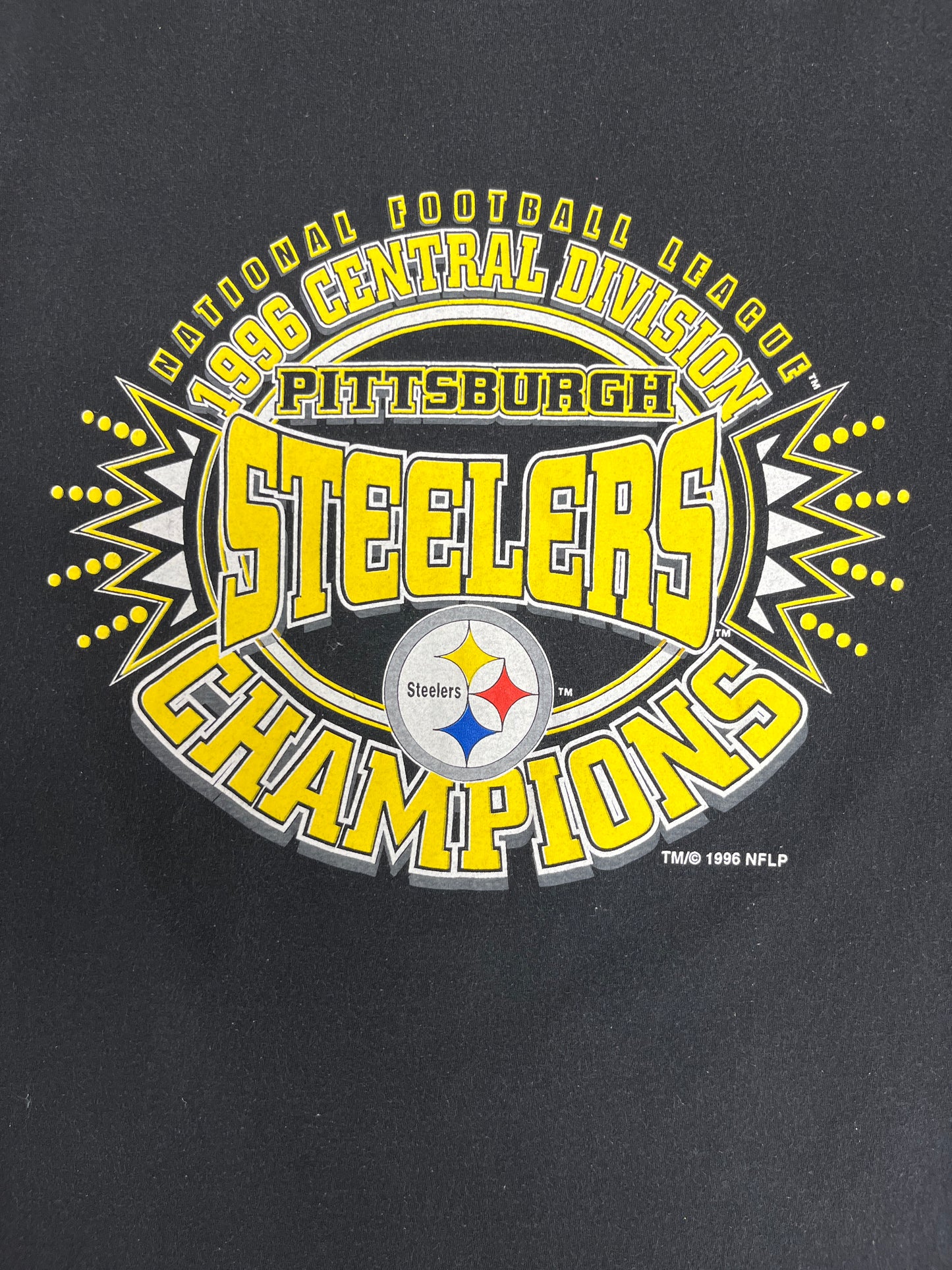 Pittsburgh Steelers Central Division Champions Graphic Tee | Size X-Large | Vintage 1990s NFL Football Black T-Shirt |