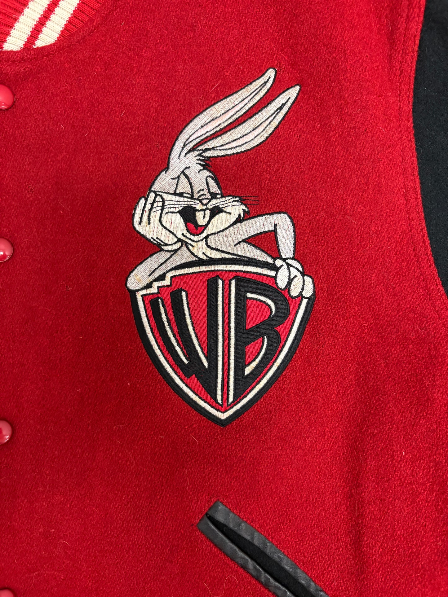 Bugs Bunny Warner Bros Graphic Jacket | Size Large | Vintage 1990s Varsity Red Jacket |