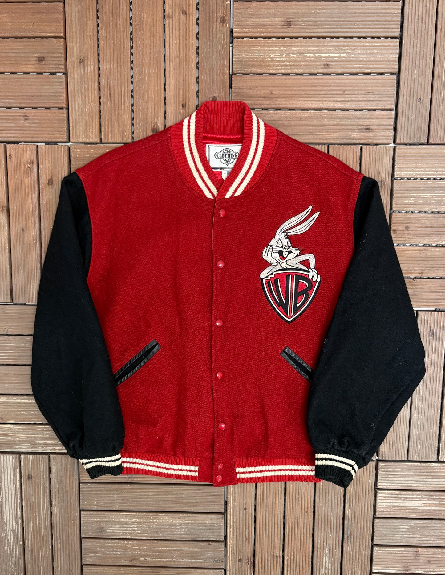 Bugs Bunny Warner Bros Graphic Jacket | Size Large | Vintage 1990s Varsity Red Jacket |