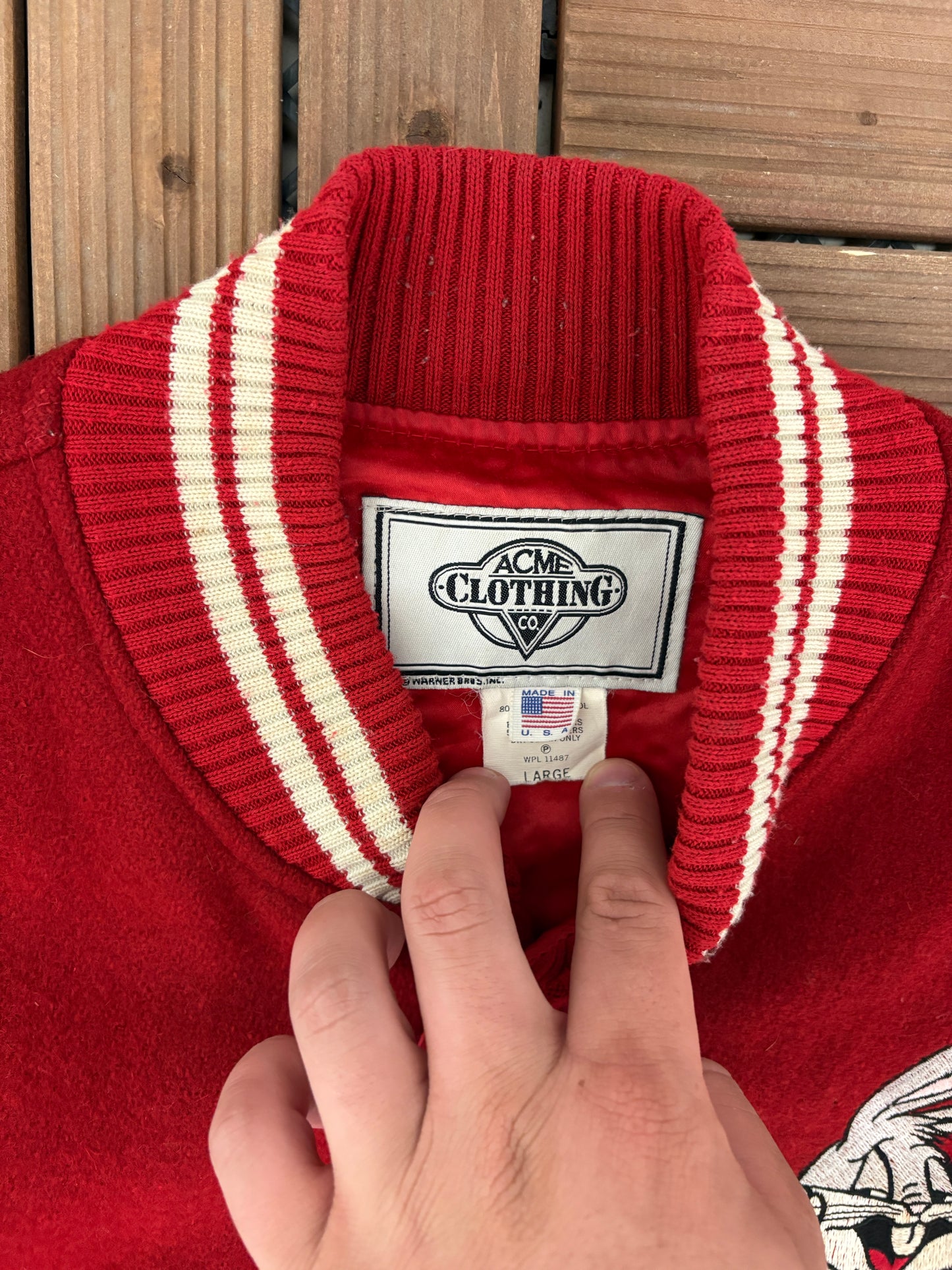 Bugs Bunny Warner Bros Graphic Jacket | Size Large | Vintage 1990s Varsity Red Jacket |