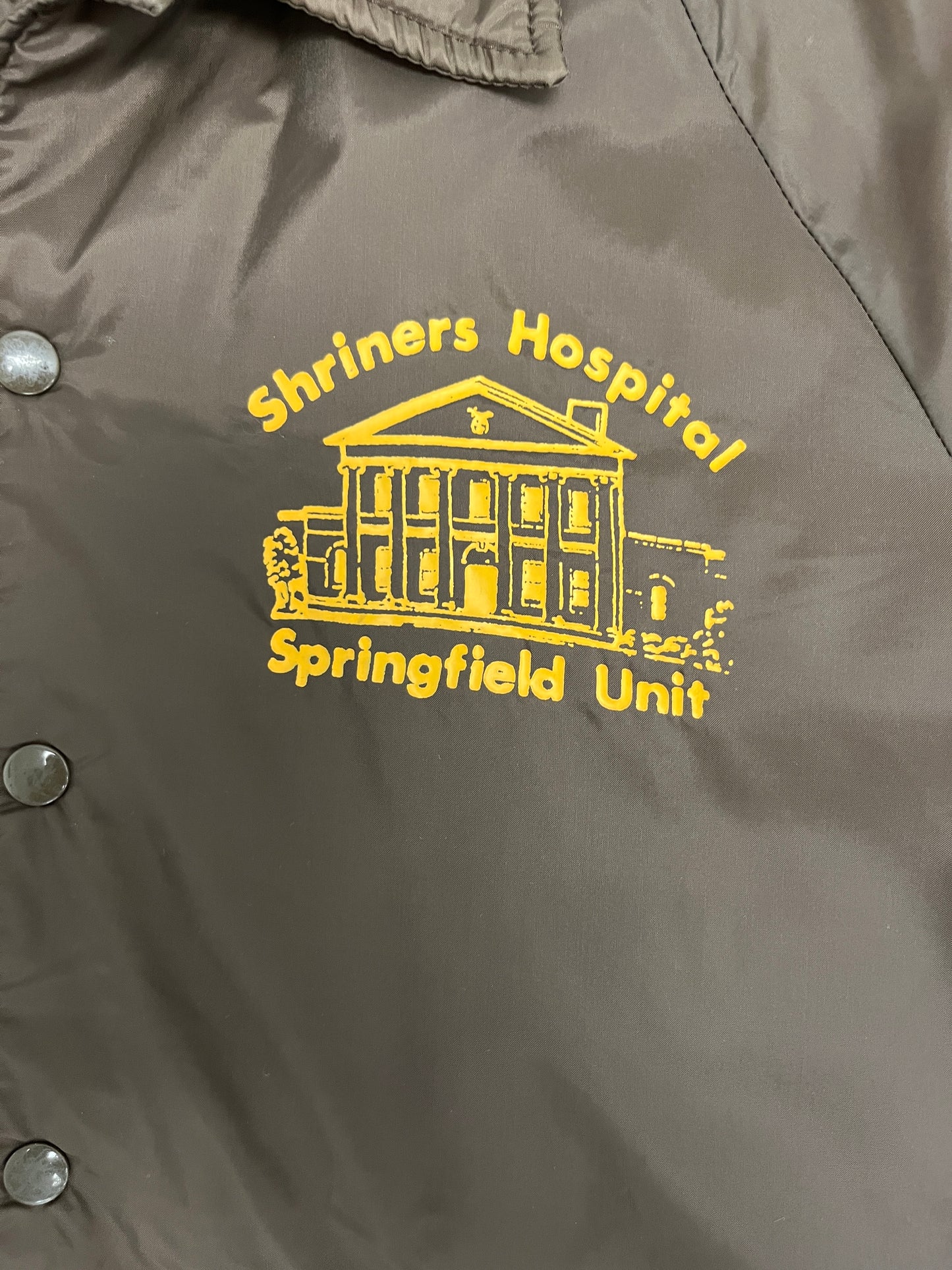Shriners Hospital Springfield Unit Graphic Jacket | Size Large | Vintage 1990s Brown Promotional Coat |
