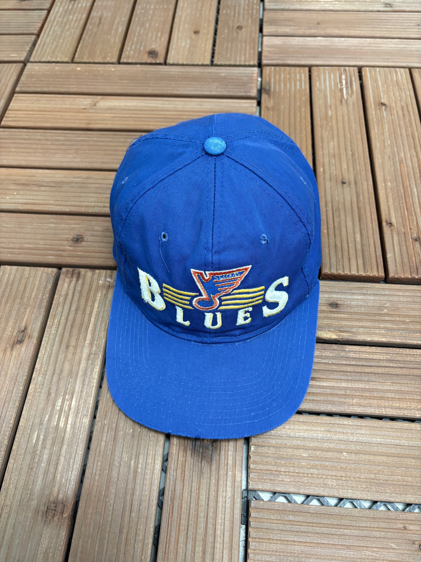 St. Louis Blues Brett Hull Graphic Hat | Snap Back | Vintage 1990s Ted Fletcher NHL Hockey Blue Cap |