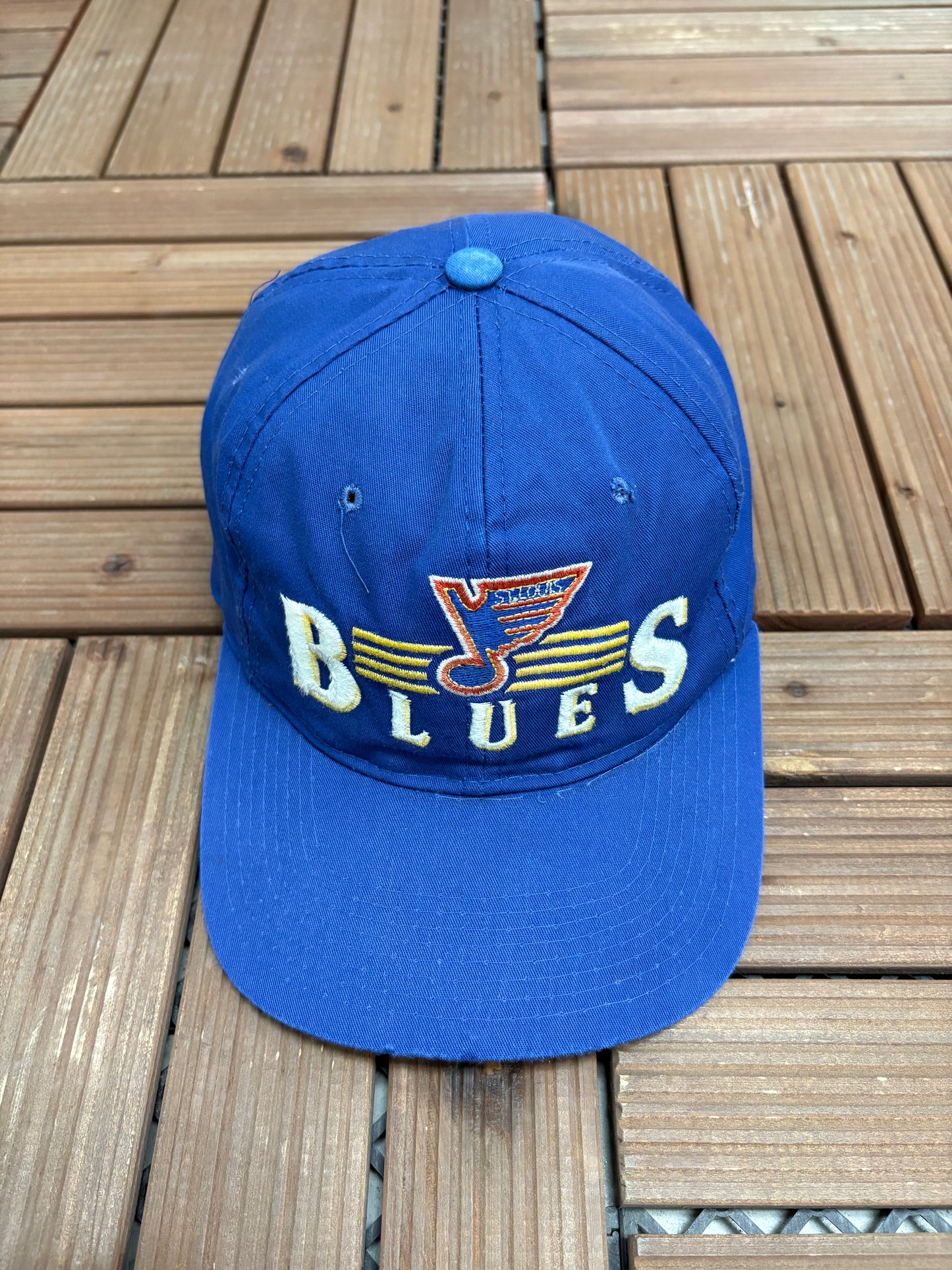 St. Louis Blues Brett Hull Graphic Hat | Snap Back | Vintage 1990s Ted Fletcher NHL Hockey Blue Cap |